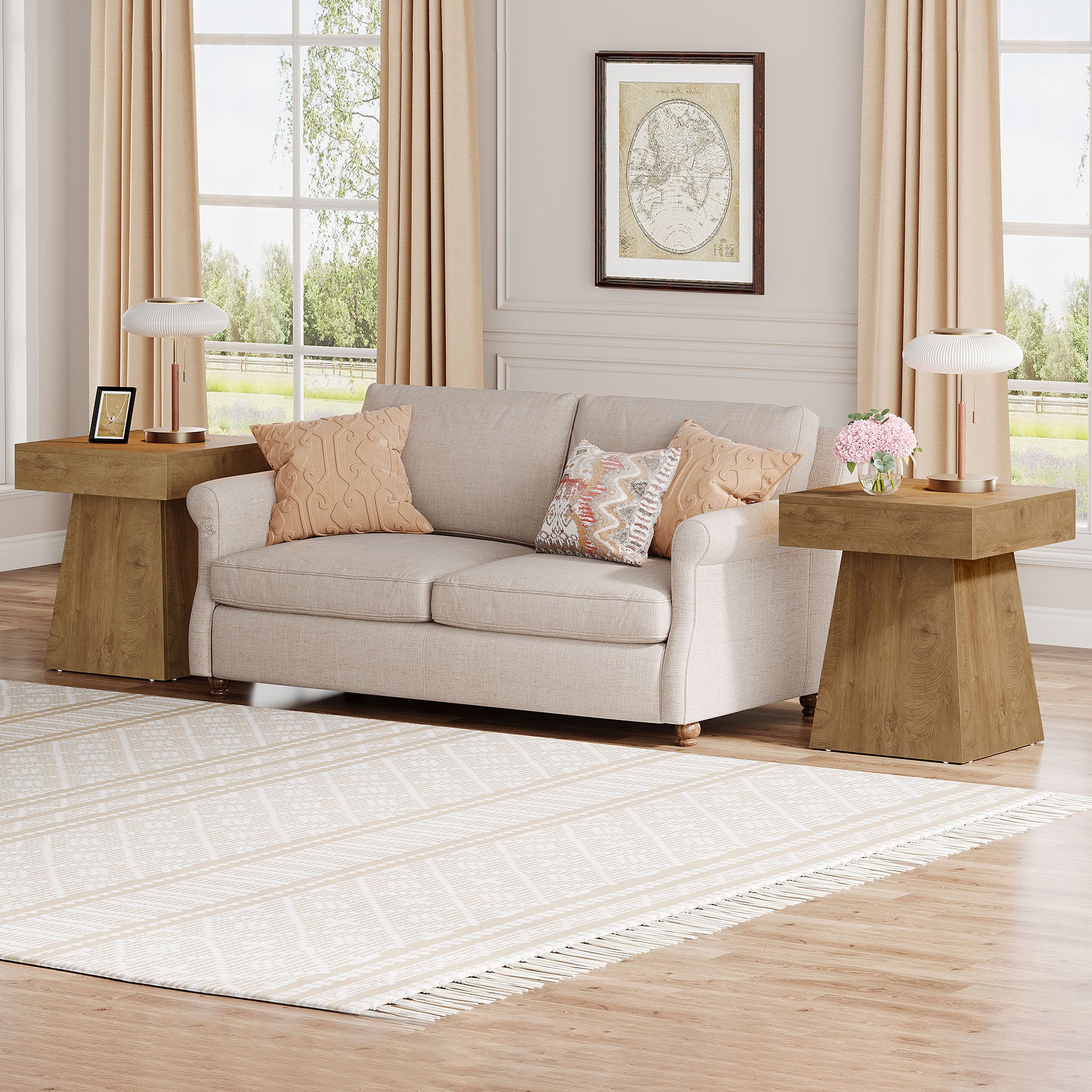 16.9" Farmhouse End Table, Square Side Table Nightstand with Wide Base - Image 9