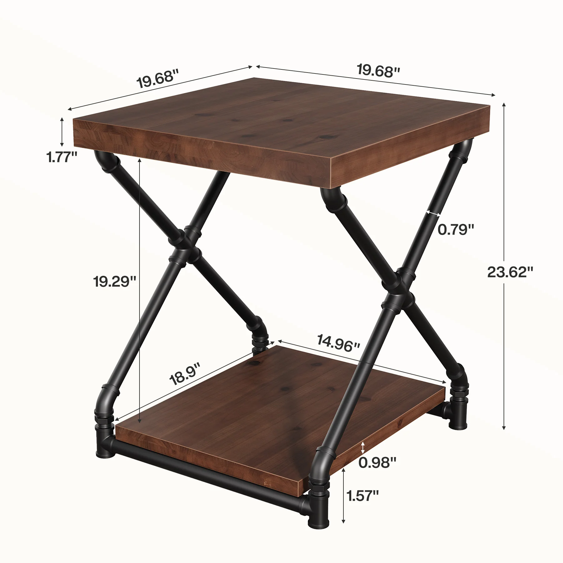 19.68" Solid Wood End Table, Sofa Side Table with Storage Shelf for Living Room - Image 2