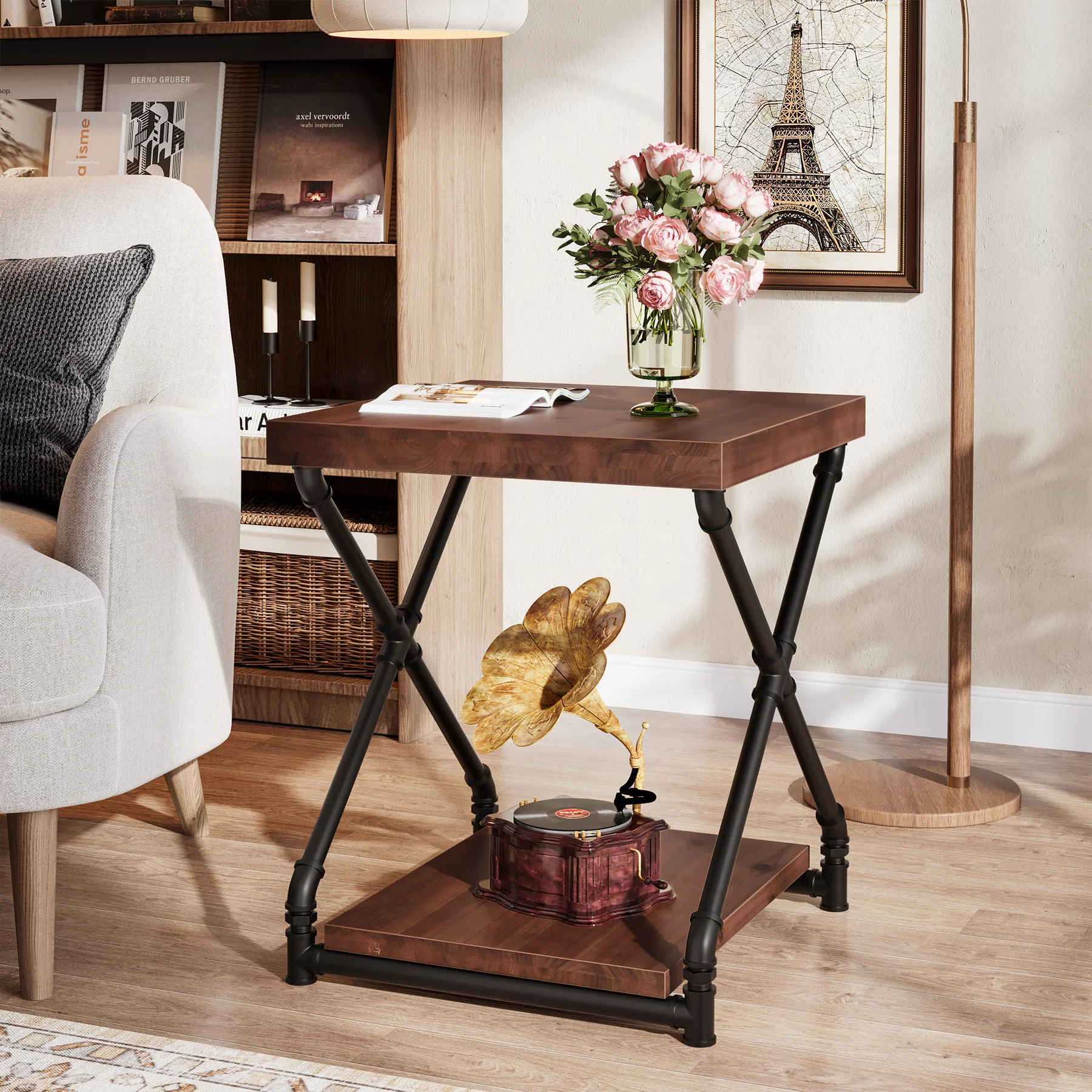 19.68" Solid Wood End Table, Sofa Side Table with Storage Shelf for Living Room - Image 3