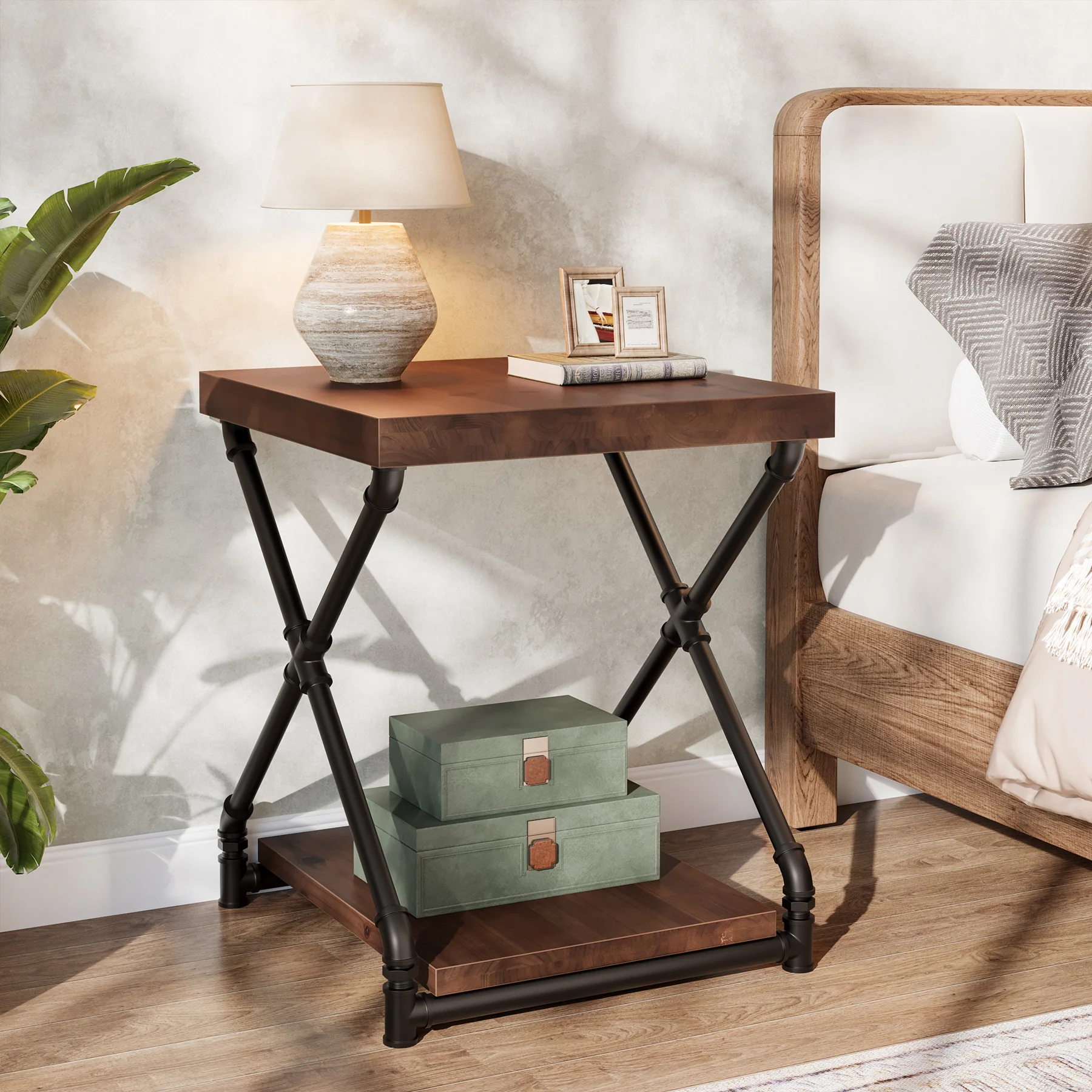 19.68" Solid Wood End Table, Sofa Side Table with Storage Shelf for Living Room - Image 4