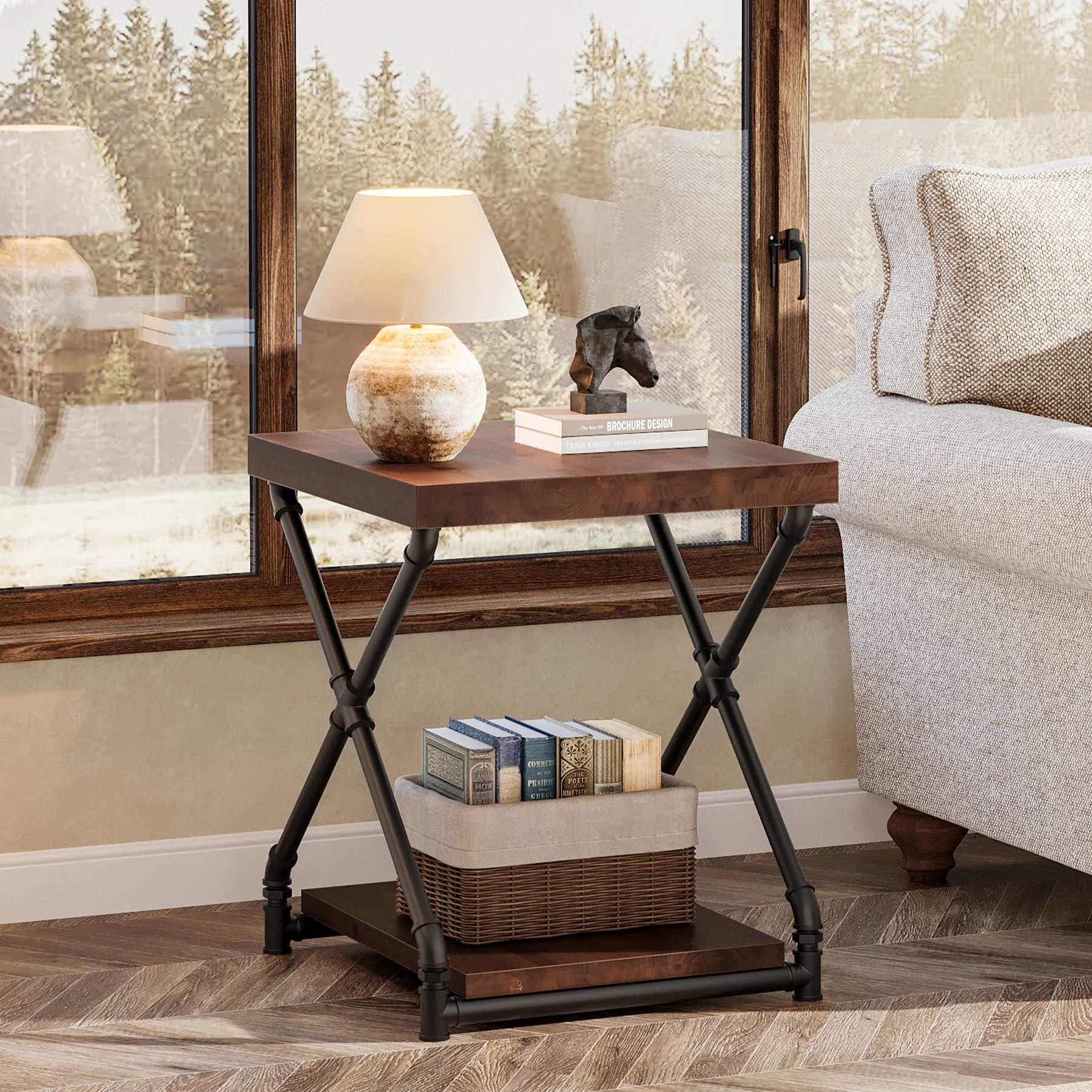 19.68" Solid Wood End Table, Sofa Side Table with Storage Shelf for Living Room - Image 5