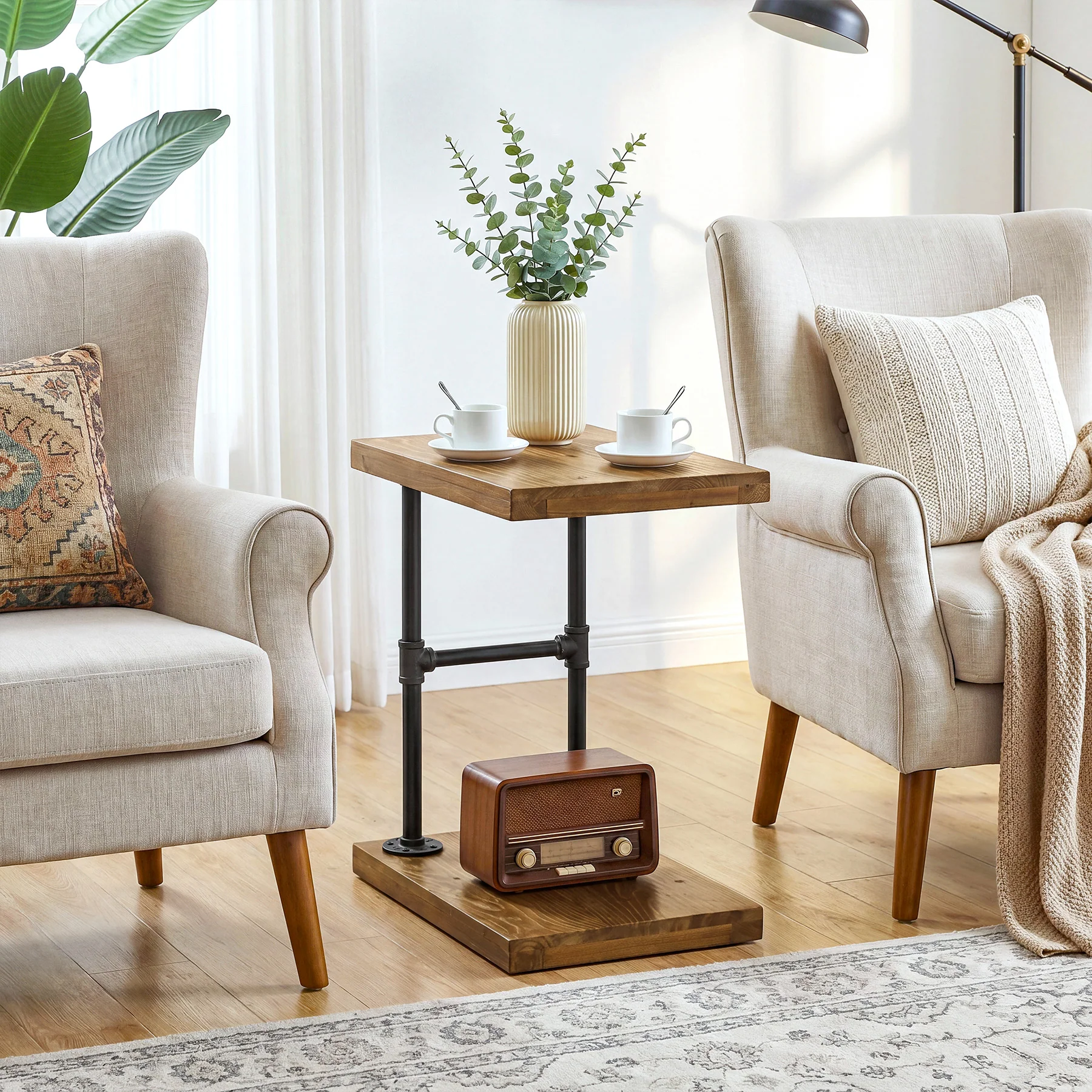 19.7" Solid Wood End Table, 2-Tier Storage Table - Image 10