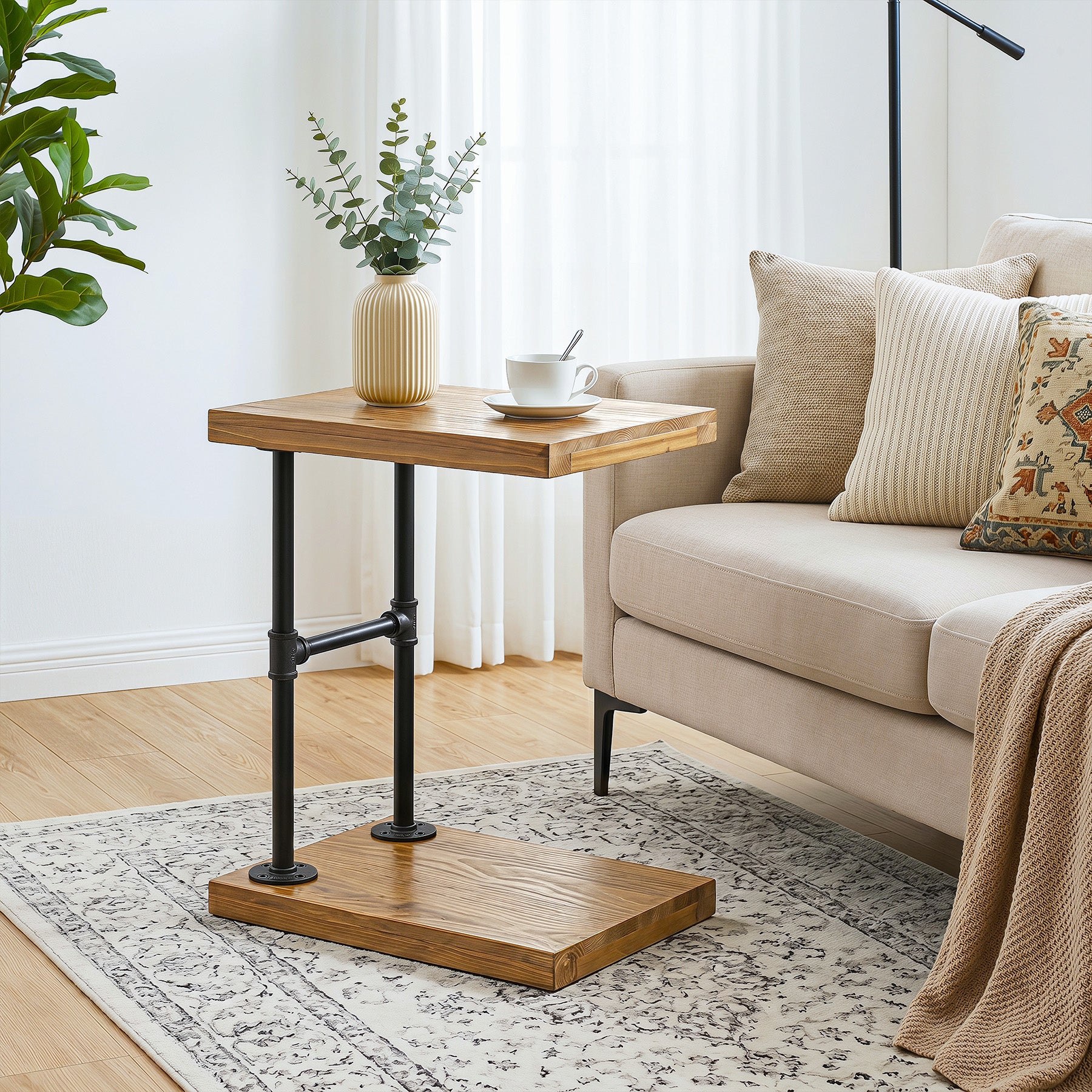 19.7" Solid Wood End Table, 2-Tier Storage Table - Image 6