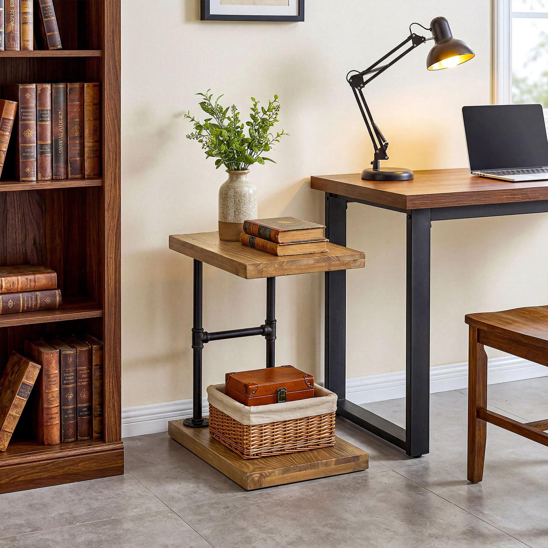 19.7" Solid Wood End Table, 2-Tier Storage Table - Image 8