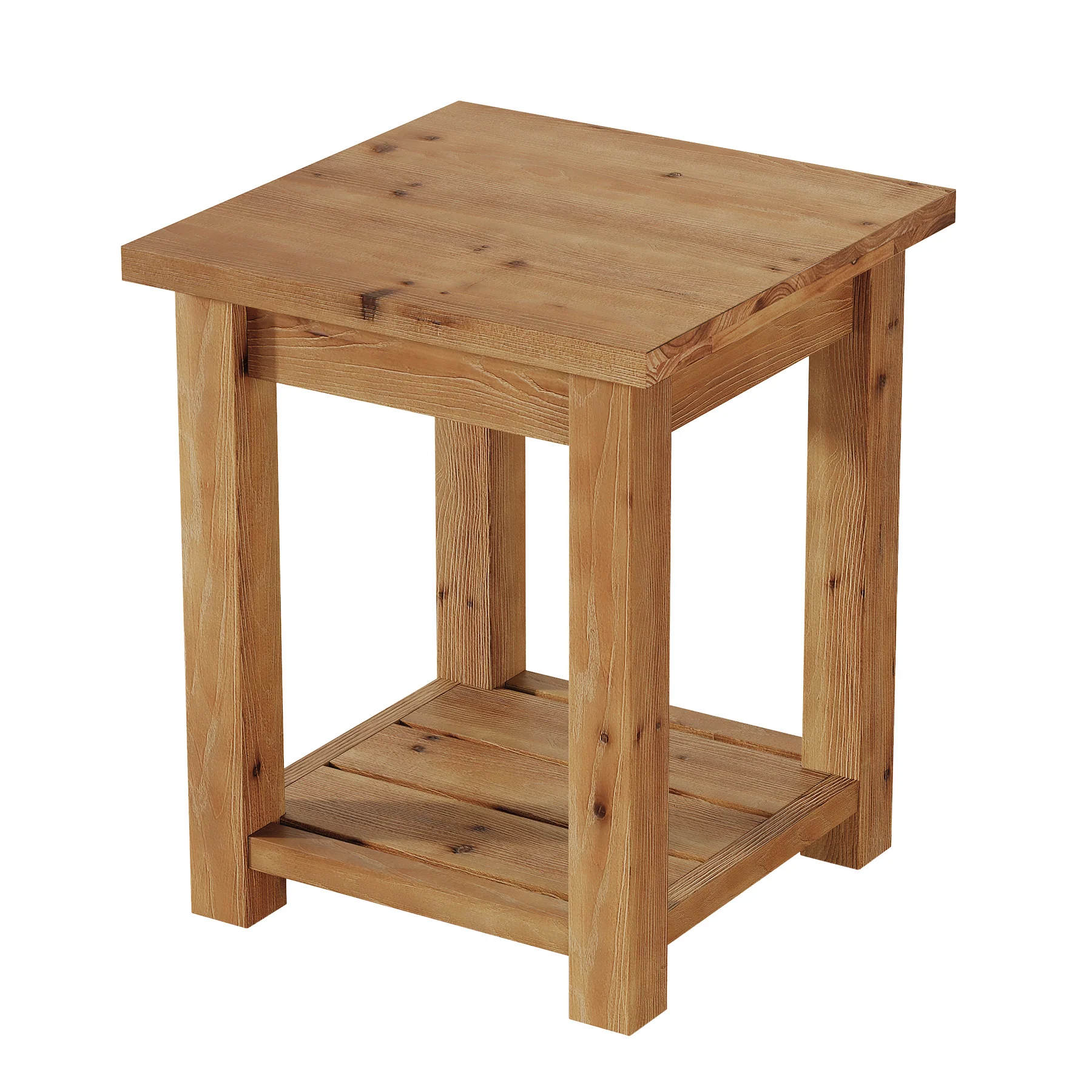 19.7" Solid Wood End Table, Square Side Table with Storage Shelves for Living Room - Image 9