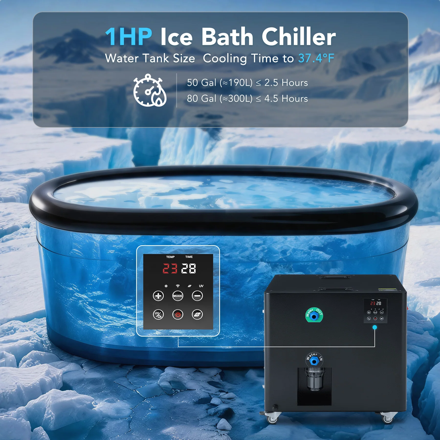 1HP All-in-One Ice Bath Chiller – APP & Manual Dual Control Cools 300L to 37.4°F in 4.5 Hrs - Image 4