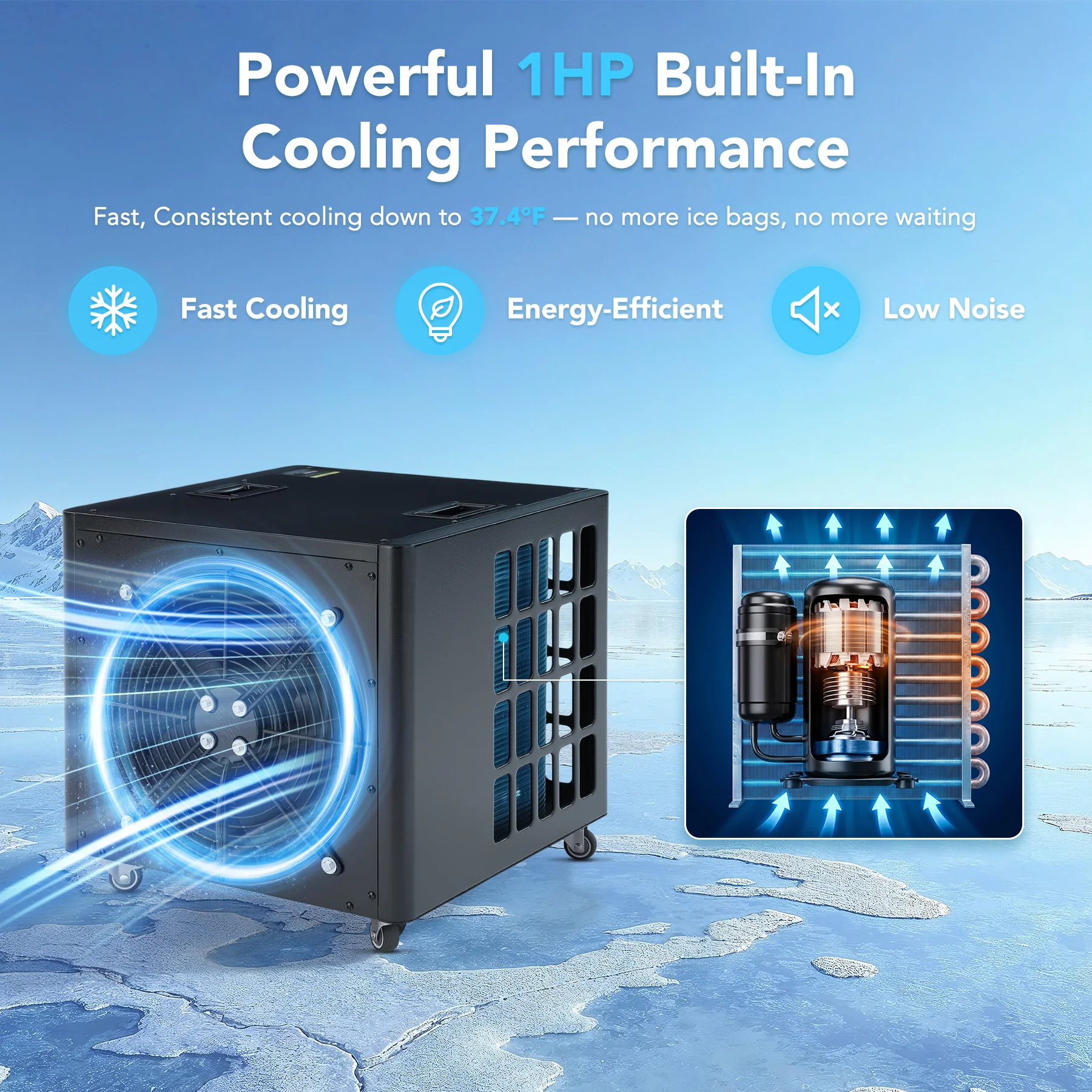 1HP All-in-One Ice Bath Chiller – APP & Manual Dual Control Cools 300L to 37.4°F in 4.5 Hrs - Image 8