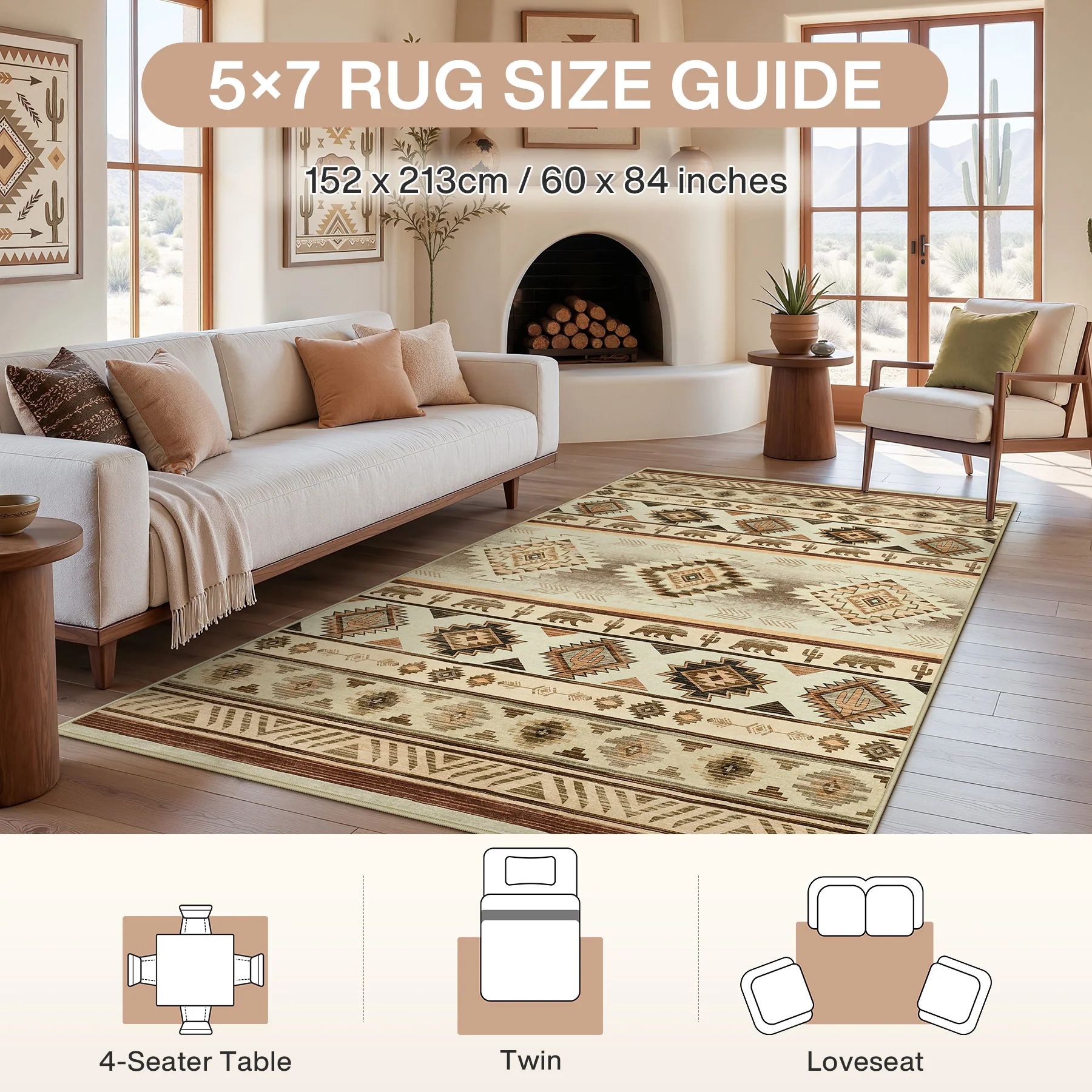 2.5x8/5x7 Boho Southwestern Area Rug, Soft Washable Non Skid Runners Rugs, Aztec Tribal Indoor Carpet for Home Decor - Image 37