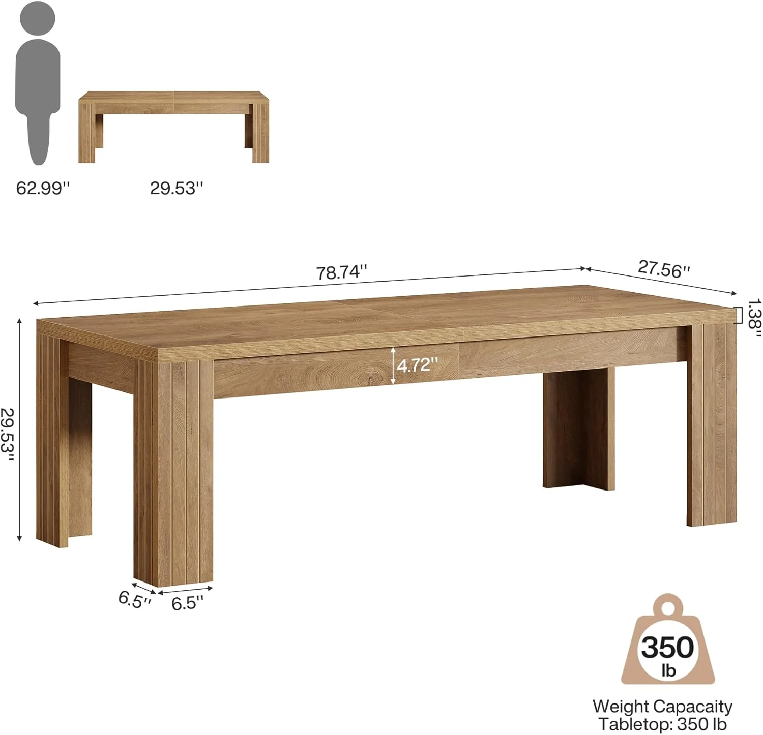78.7" Computer Desk, 2 Person Desk Executive Desk Extra Long Workstation - Image 2