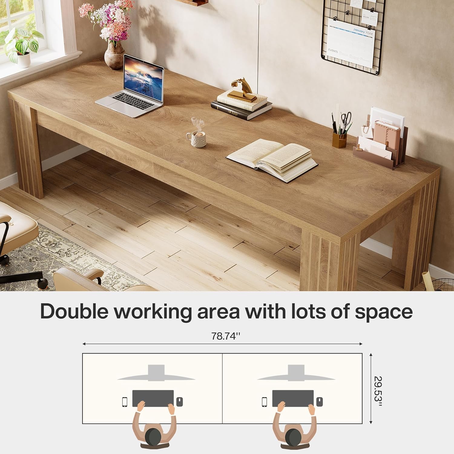 78.7" Computer Desk, 2 Person Desk Executive Desk Extra Long Workstation - Image 7