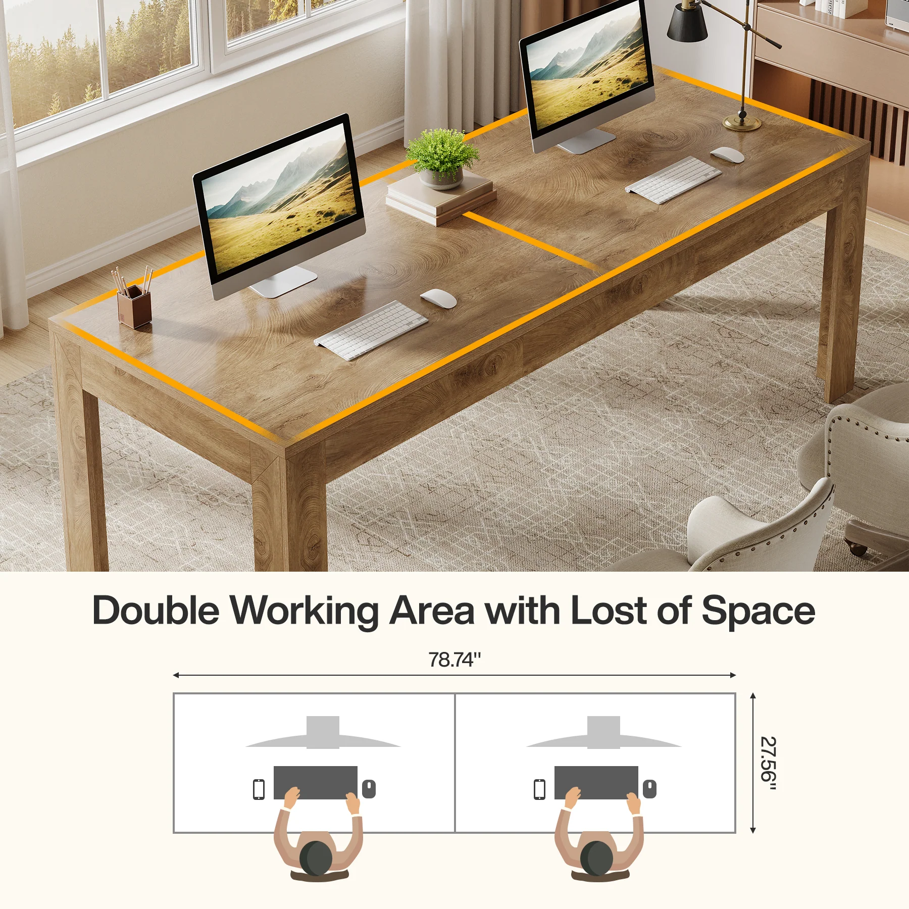 78.7" Executive Desk, 2-Person Desk Computer Office Desk Workstation - Image 8