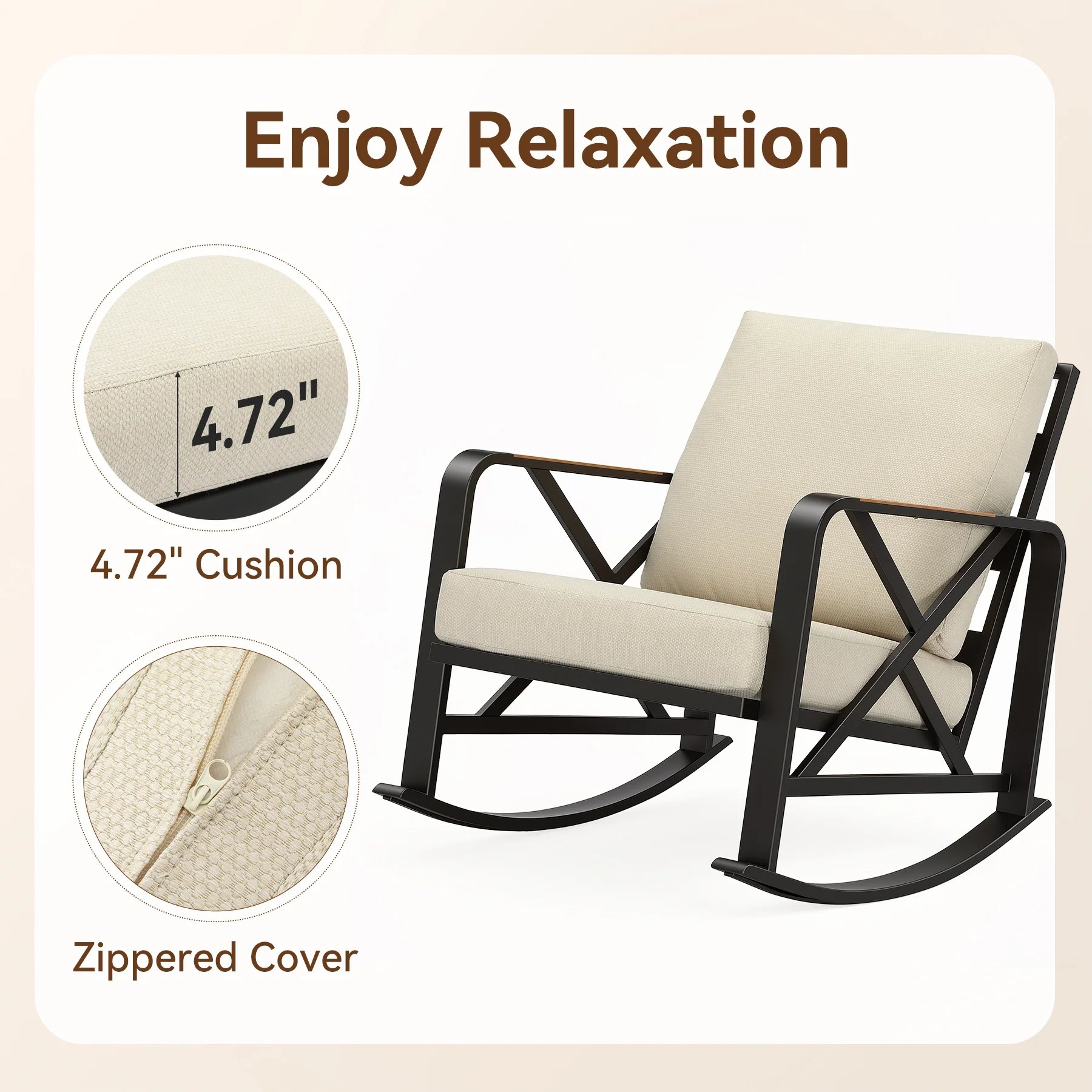 Outdoor Rocking Chair, Patio Seating Waterproof Rocker with Thick Cushion - Image 8