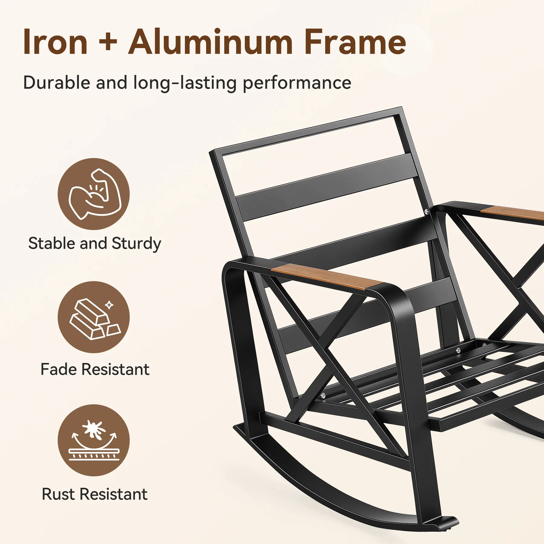 Outdoor Rocking Chair, Patio Seating Waterproof Rocker with Thick Cushion - Image 9