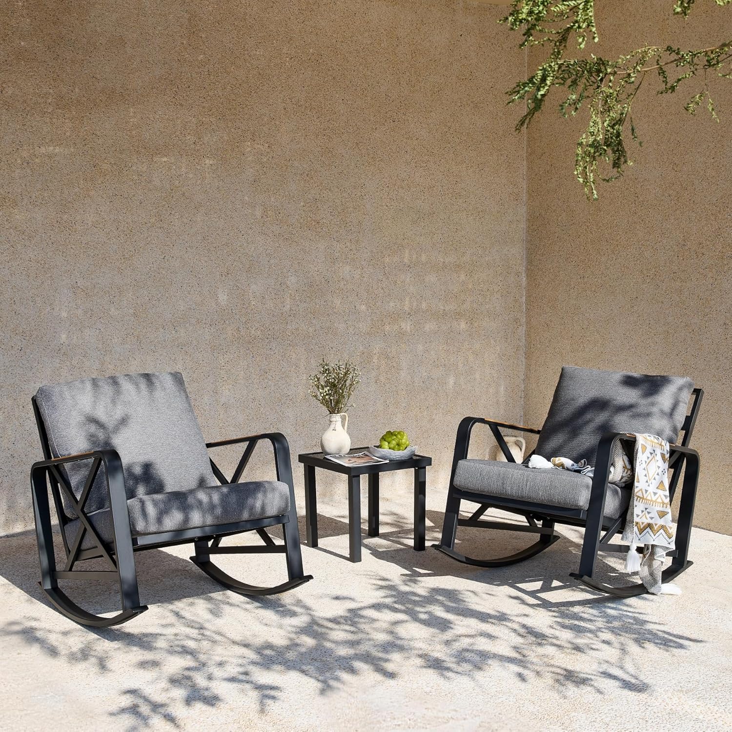 Outdoor Square End Table, Patio Side Table with Water-Resistant Glass Top - Image 4