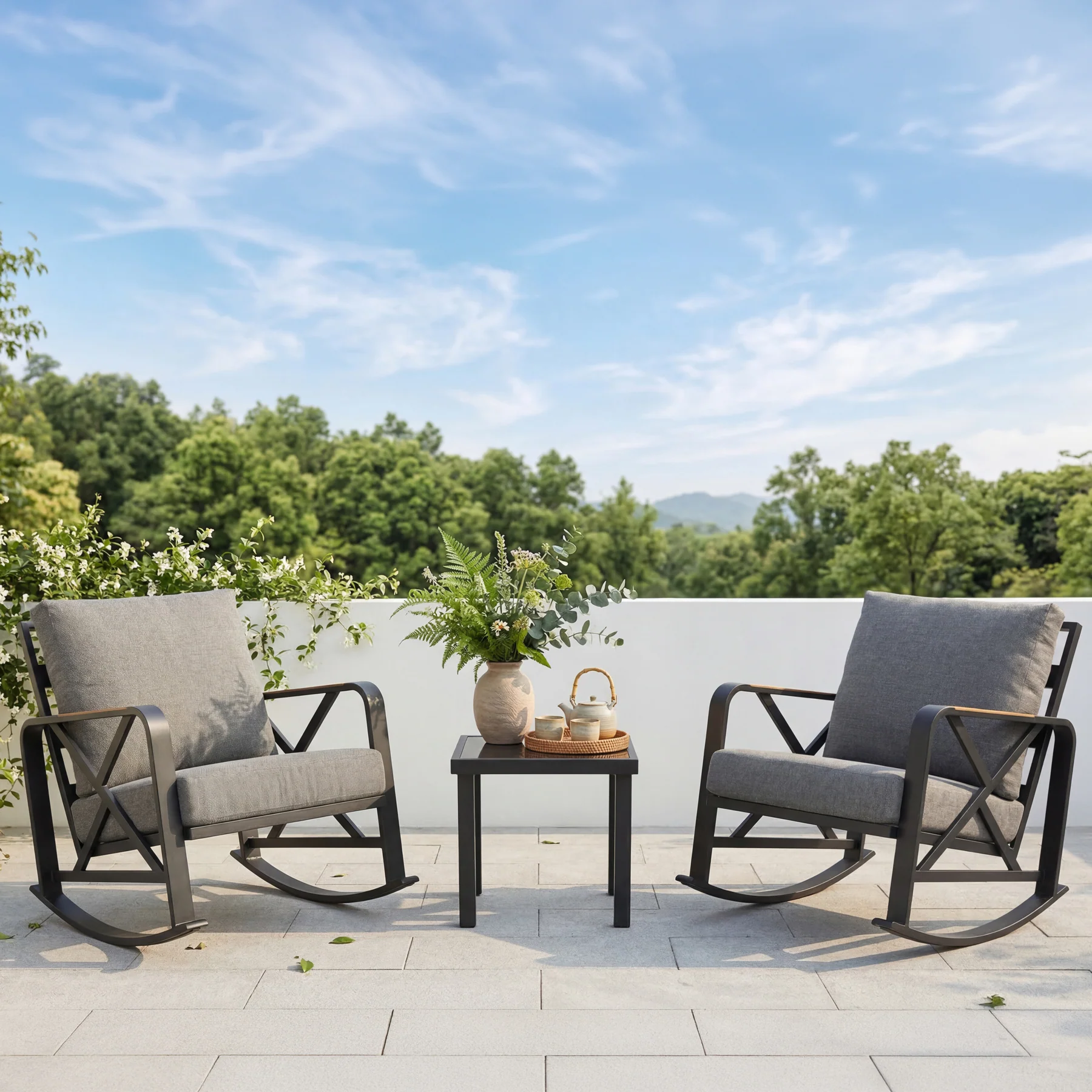 Outdoor Square End Table, Patio Side Table with Water-Resistant Glass Top - Image 5