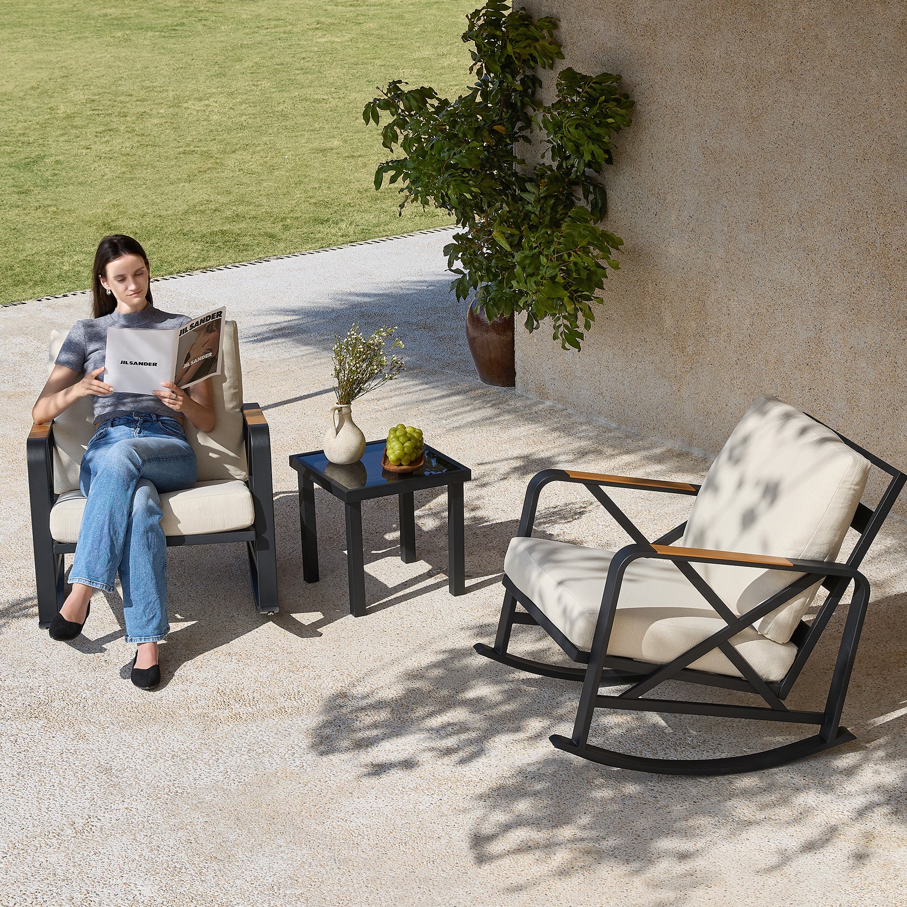 Outdoor Rocking Chair, Patio Seating Waterproof Rocker with Thick Cushion - Image 3