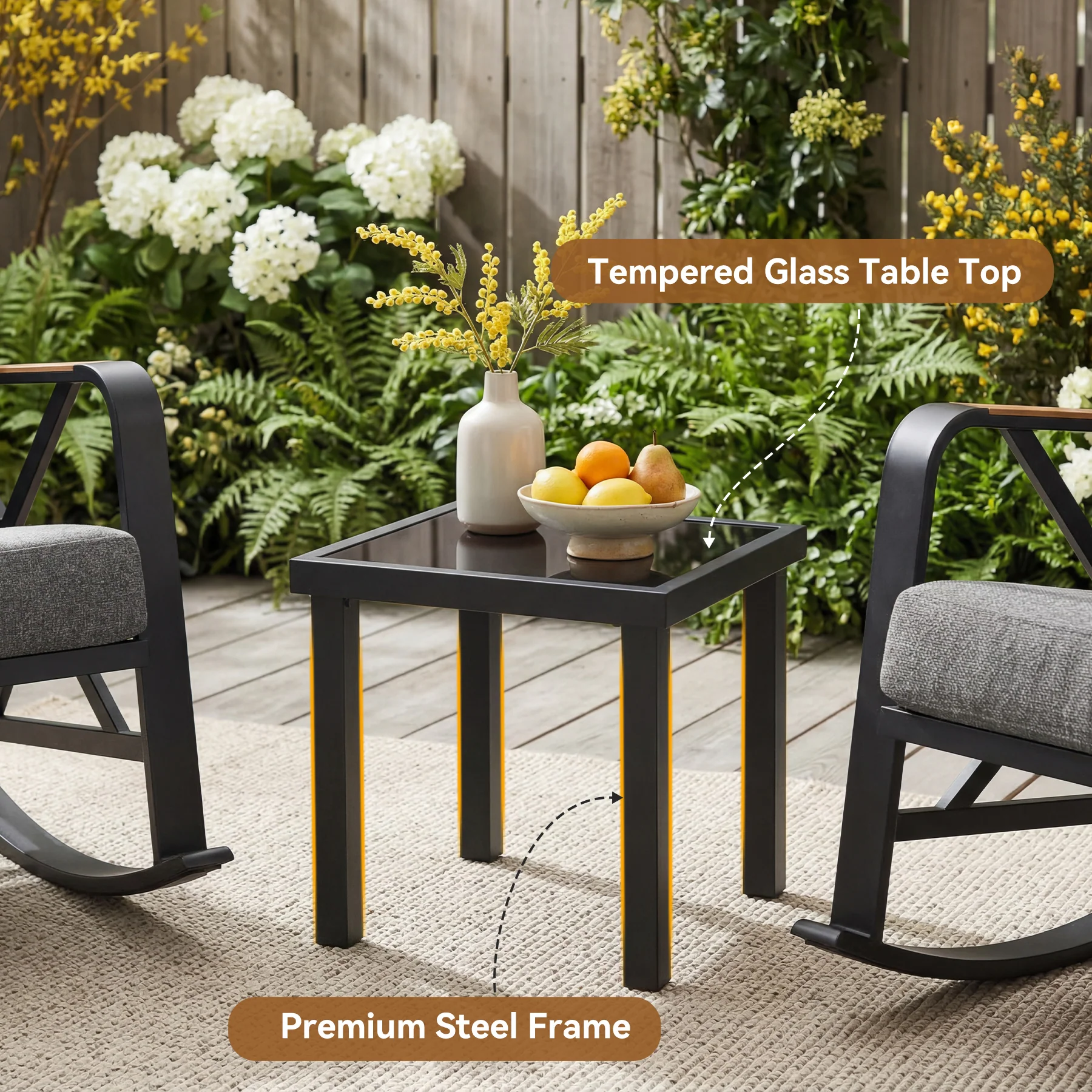 Outdoor Square End Table, Patio Side Table with Water-Resistant Glass Top - Image 6