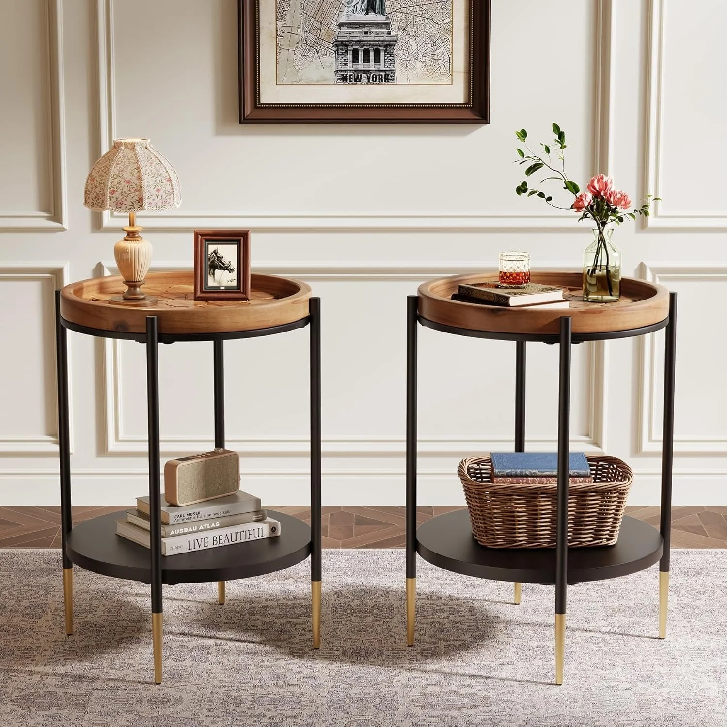 Round Side Table, 2-Tier End Table with Solid Wood Tabletop - Image 9