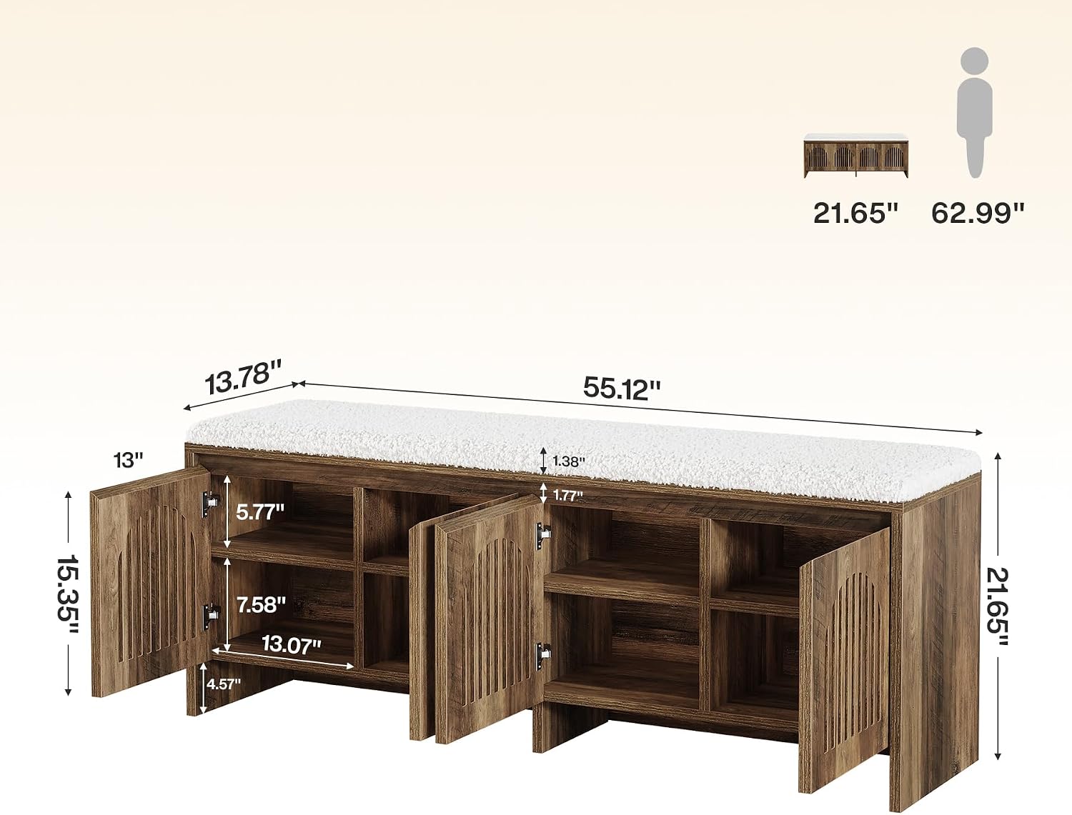 55" Upholstered Shoe Storage Bench, 2-Tier Entryway Bench with Storage Shelves - Image 2
