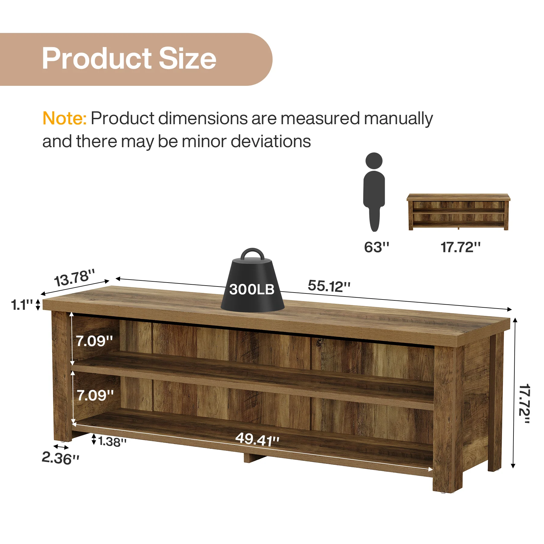 55.1" Entryway Bench with Storage, 2-Tier Farmhouse Shoe Storage Rack for Entryway - Image 2