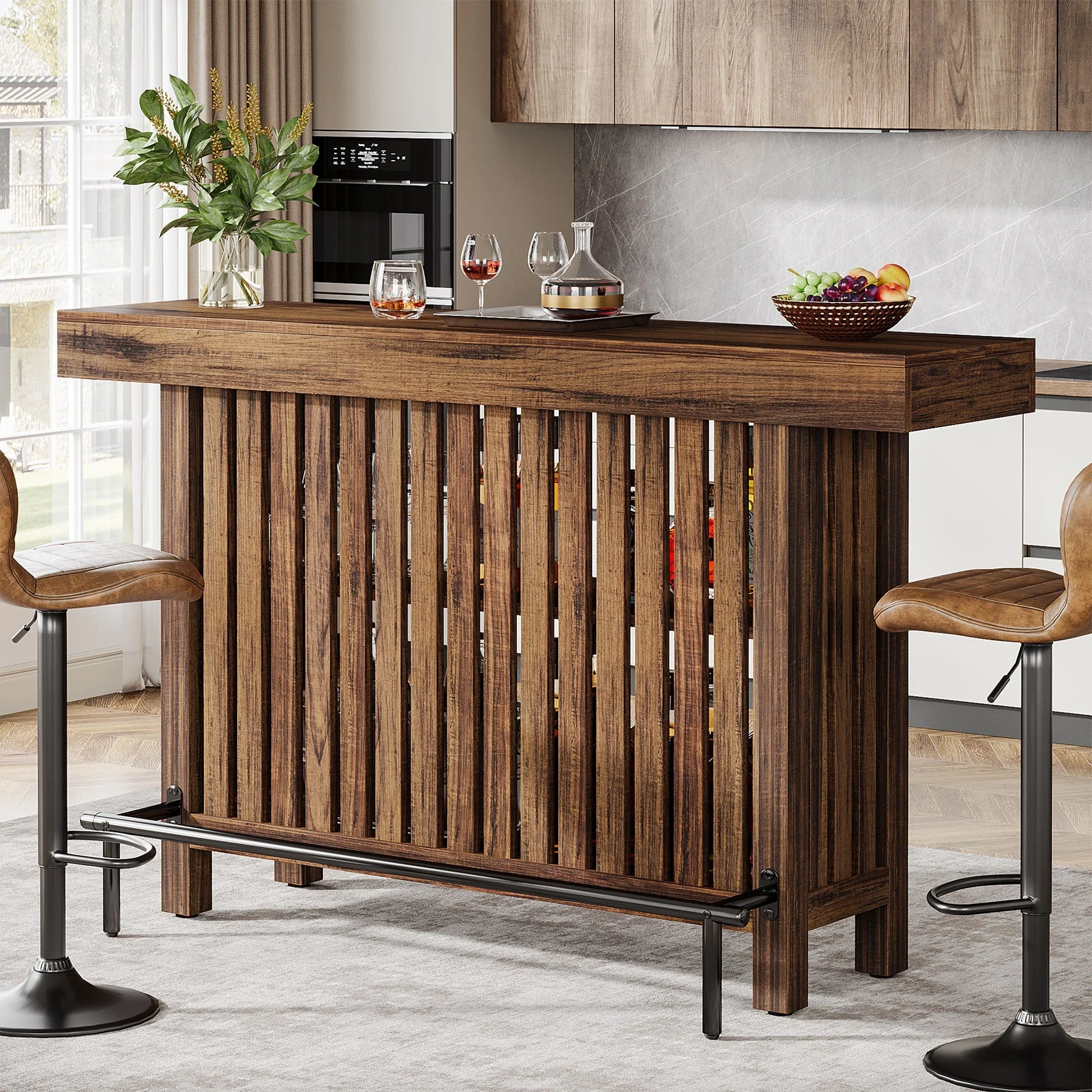 63" Bar Table, 2-Tier Home Bar Unit Height Pub Table Kitchen Island - Image 9