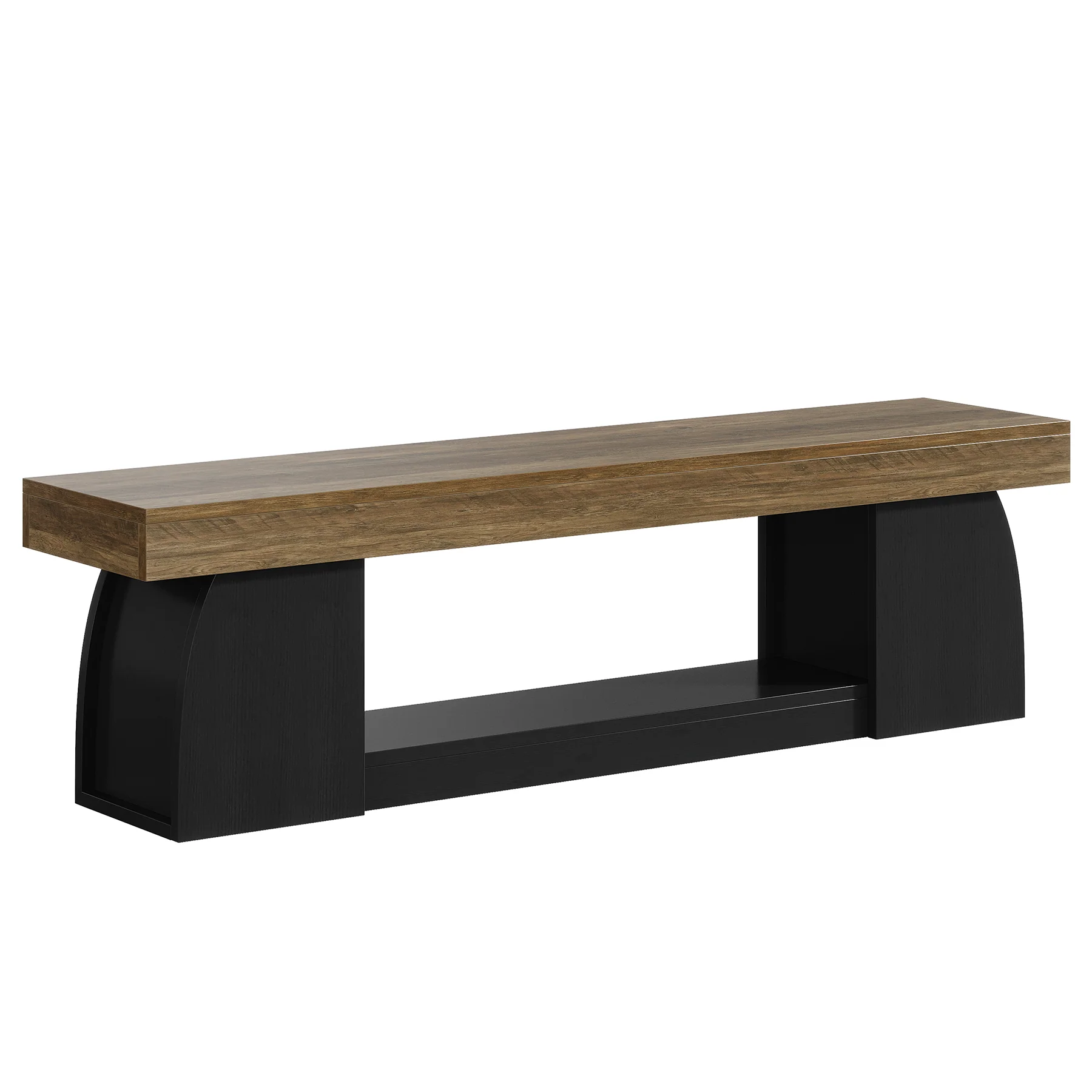 63" Farmhouse Entryway Bench, 2-Tier Long End of Bed Bench with Studry Frame - Image 9