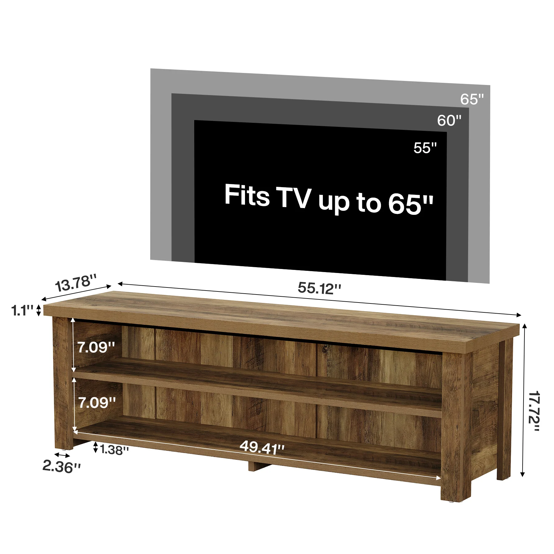 55.1" Farmhouse TV Stand, 2-Tier Media Console Entertainment Center for 55/60/65-Inch TVs - Image 2