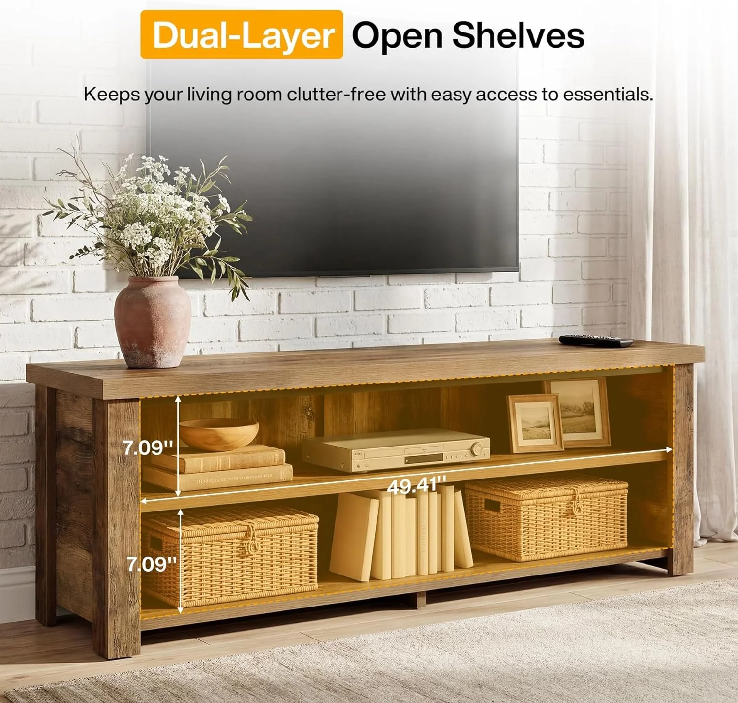 55.1" Farmhouse TV Stand, 2-Tier Media Console Entertainment Center for 55/60/65-Inch TVs - Image 6