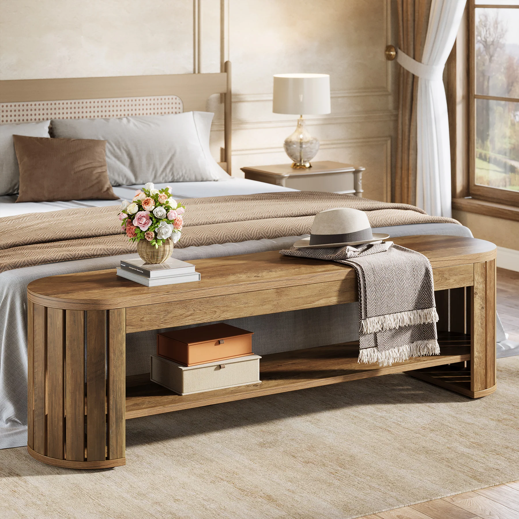 63" Entryway Bench, 2-Tier Narrow Shoe Bench with Shoe Storage - Image 4