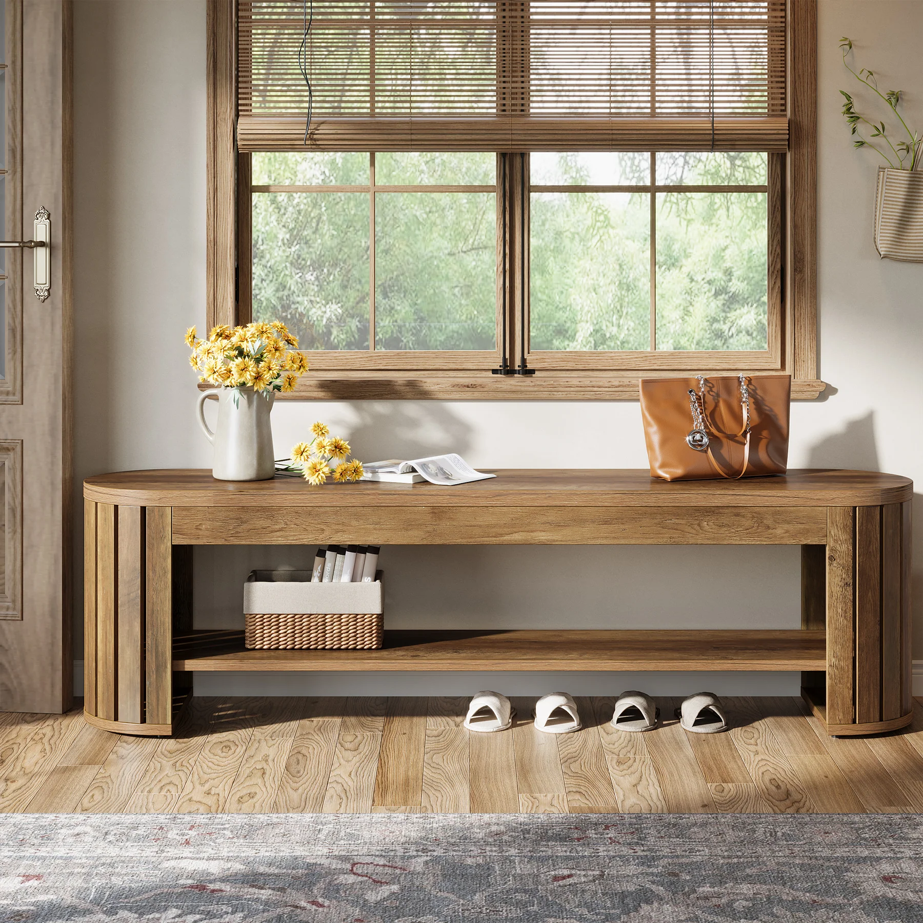 63" Entryway Bench, 2-Tier Narrow Shoe Bench with Shoe Storage - Image 5