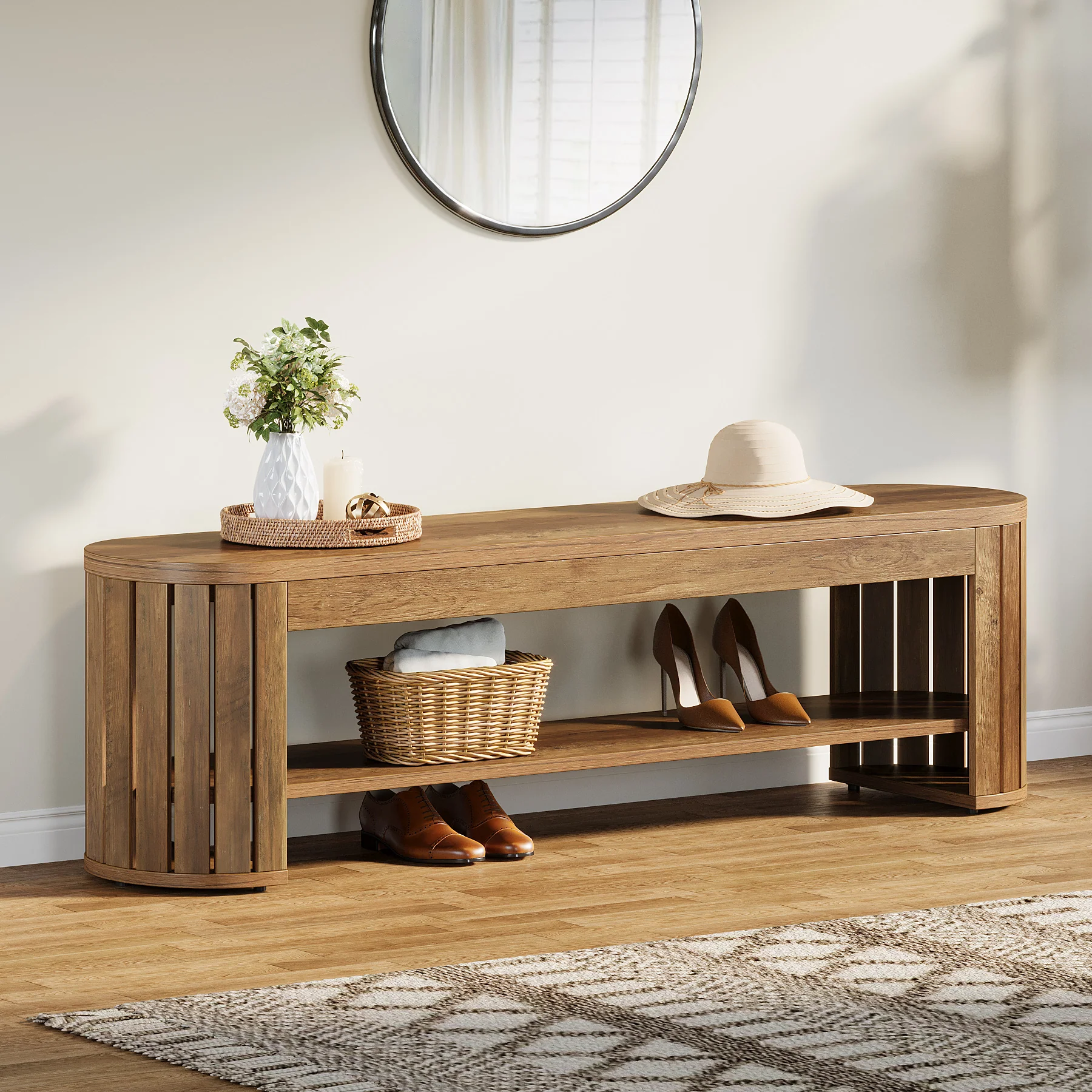 63" Entryway Bench, 2-Tier Narrow Shoe Bench with Shoe Storage - Image 6