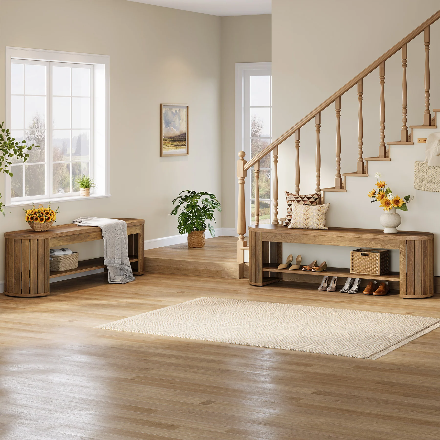 63" Entryway Bench, 2-Tier Narrow Shoe Bench with Shoe Storage - Image 8