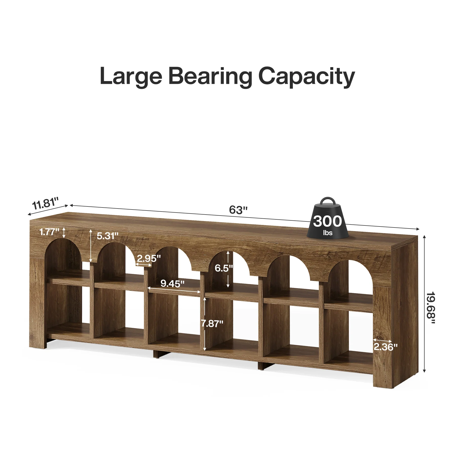 63" Entryway Bench, 2-Tier Narrow Shoe Storage Bench with Arched Cubbies - Image 2