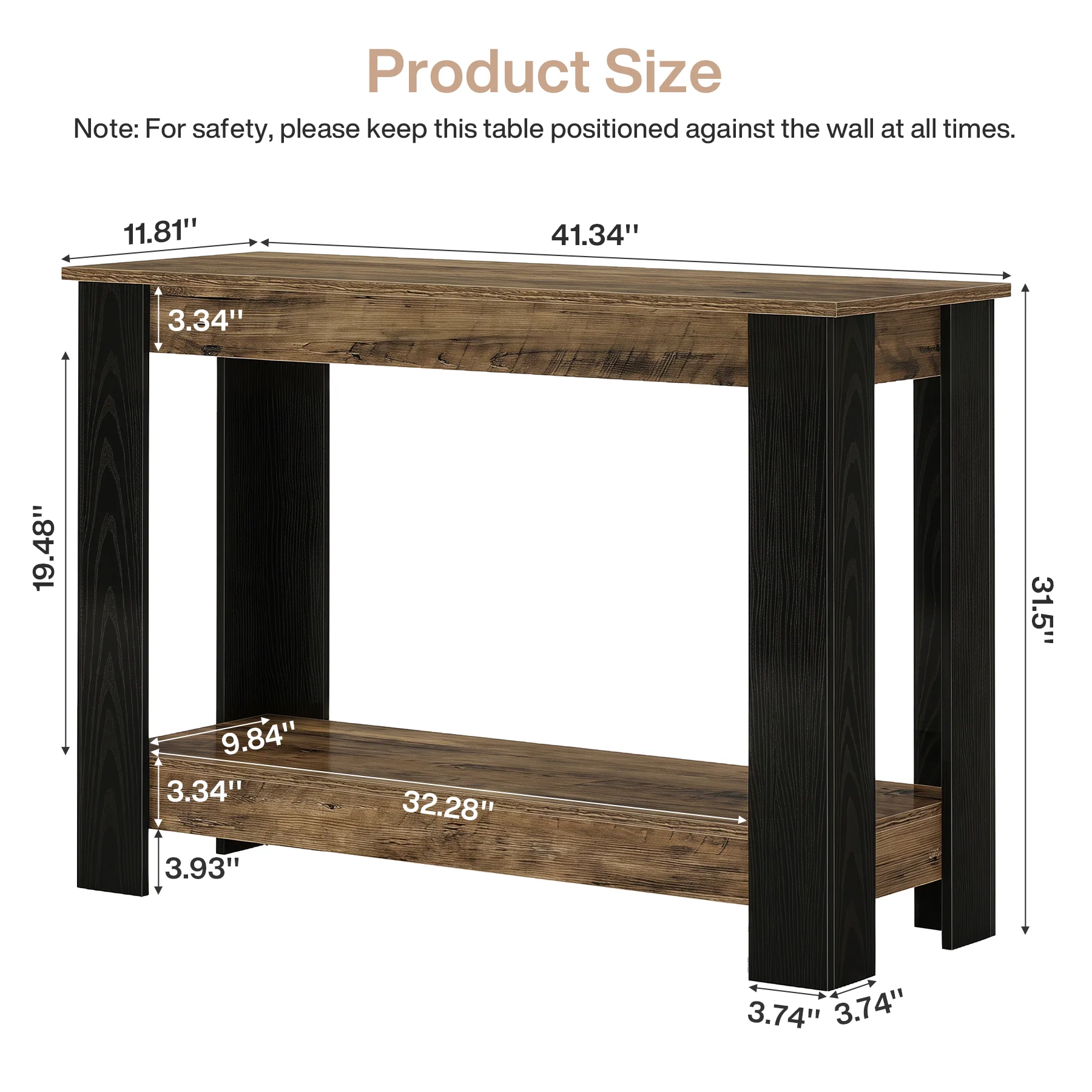 41" Industrial Console Table, 2-Tier Narrow Sofa Table Accent Furniture - Image 2