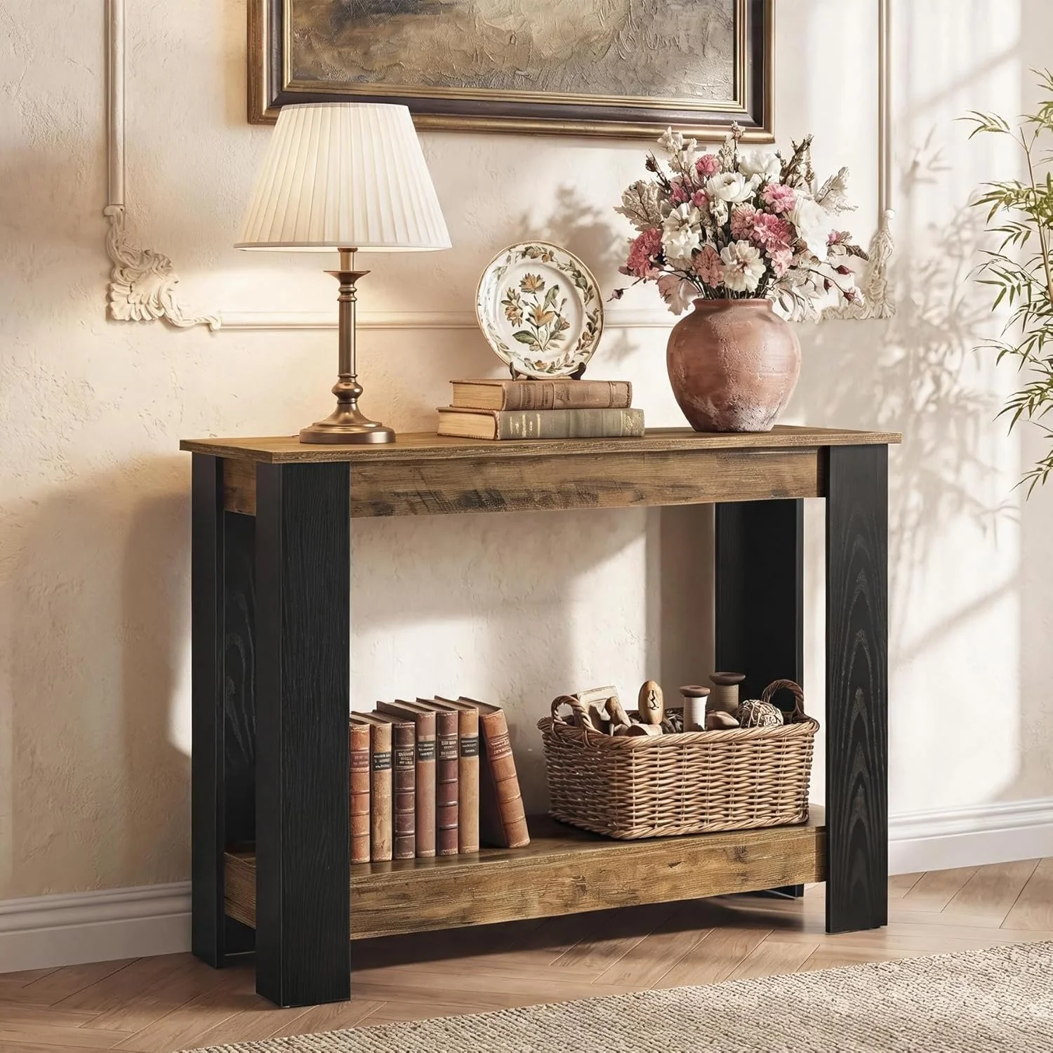 41" Industrial Console Table, 2-Tier Narrow Sofa Table Accent Furniture - Image 3