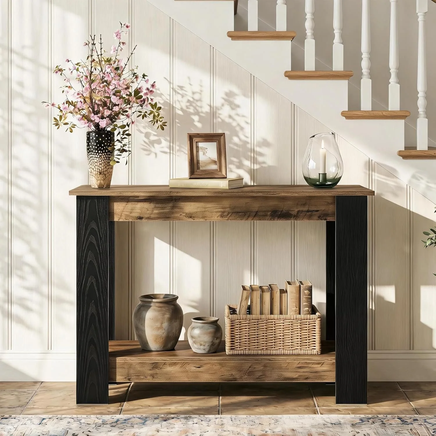 41" Industrial Console Table, 2-Tier Narrow Sofa Table Accent Furniture - Image 4