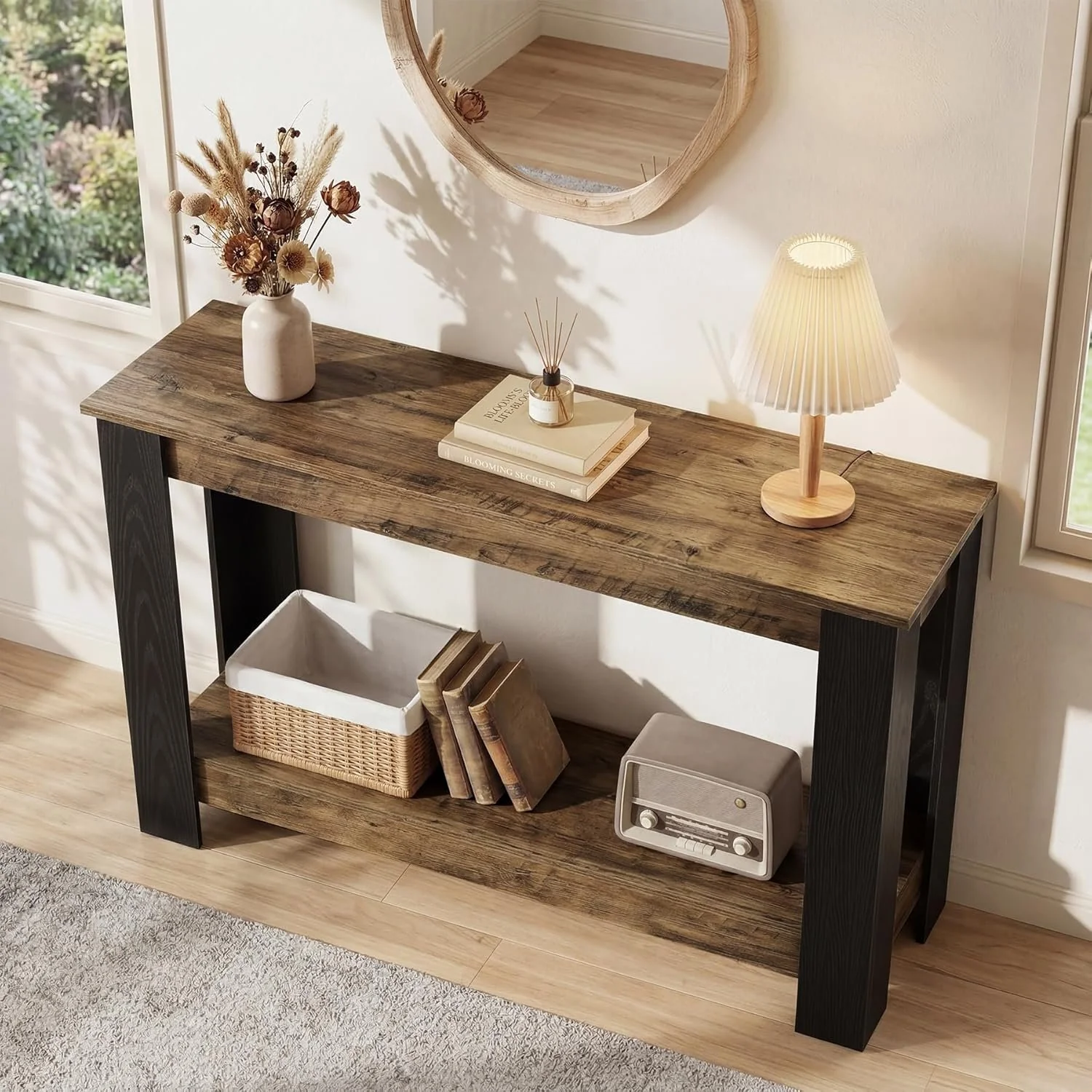 41" Industrial Console Table, 2-Tier Narrow Sofa Table Accent Furniture - Image 5