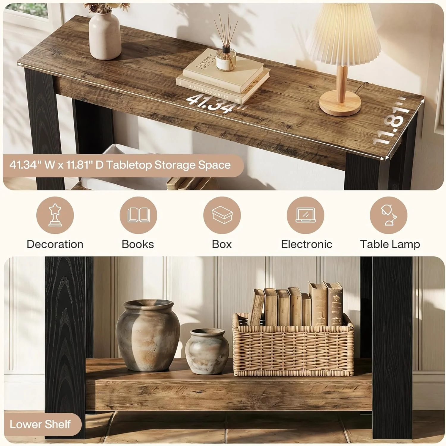 41" Industrial Console Table, 2-Tier Narrow Sofa Table Accent Furniture - Image 7