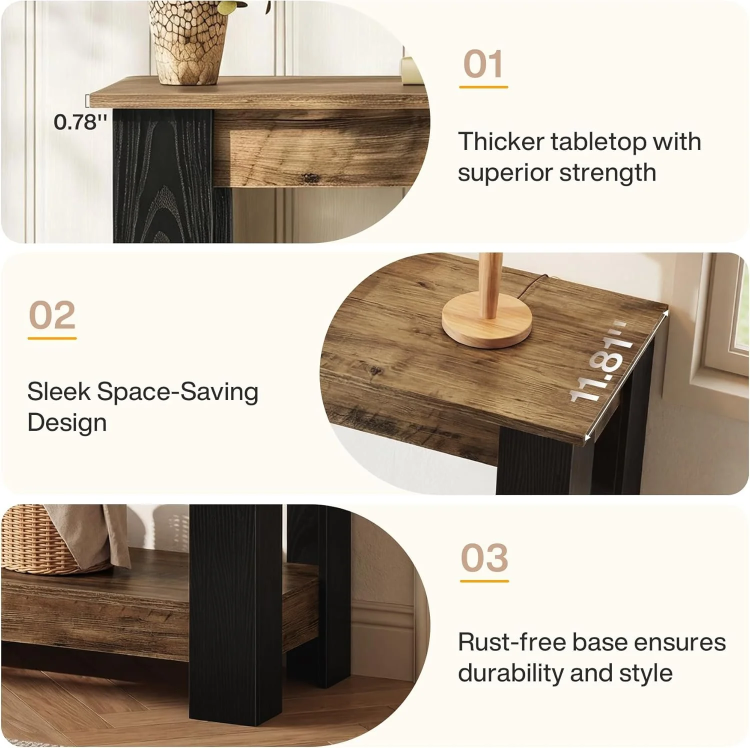 41" Industrial Console Table, 2-Tier Narrow Sofa Table Accent Furniture - Image 8