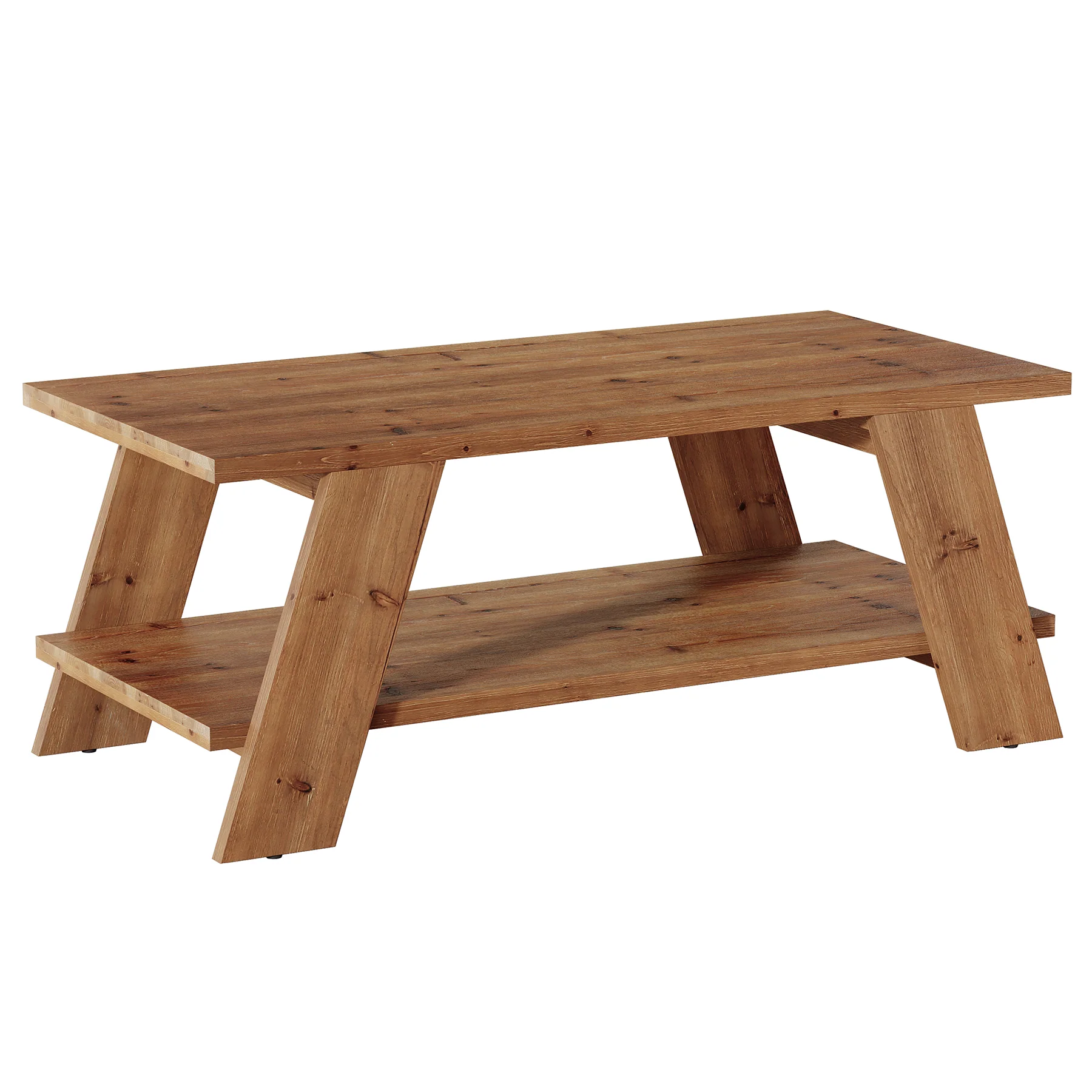 47" Solid Wood Coffee Table, 2-Tier Rectangle Center Table with Storage Shelf for Living Room - Image 8