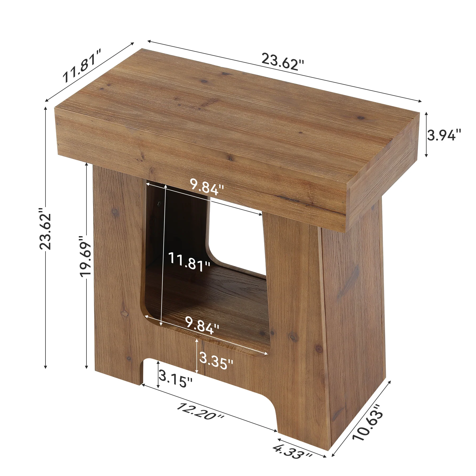 23.6" Solid Wood End Table, 2-Tier Side Table Rectangular Narrow Nightstand - Image 2