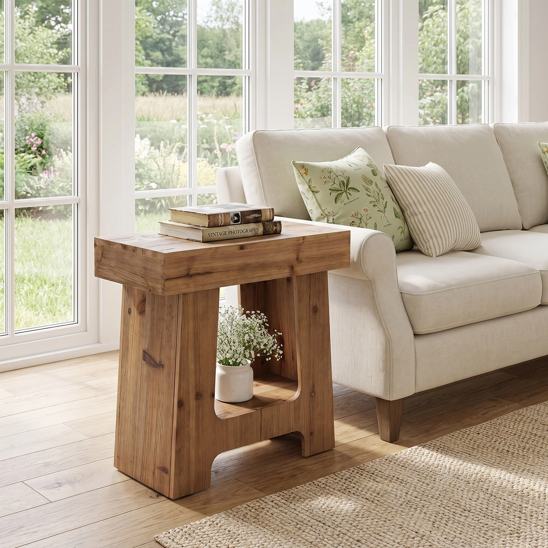 23.6" Solid Wood End Table, 2-Tier Side Table Rectangular Narrow Nightstand - Image 3