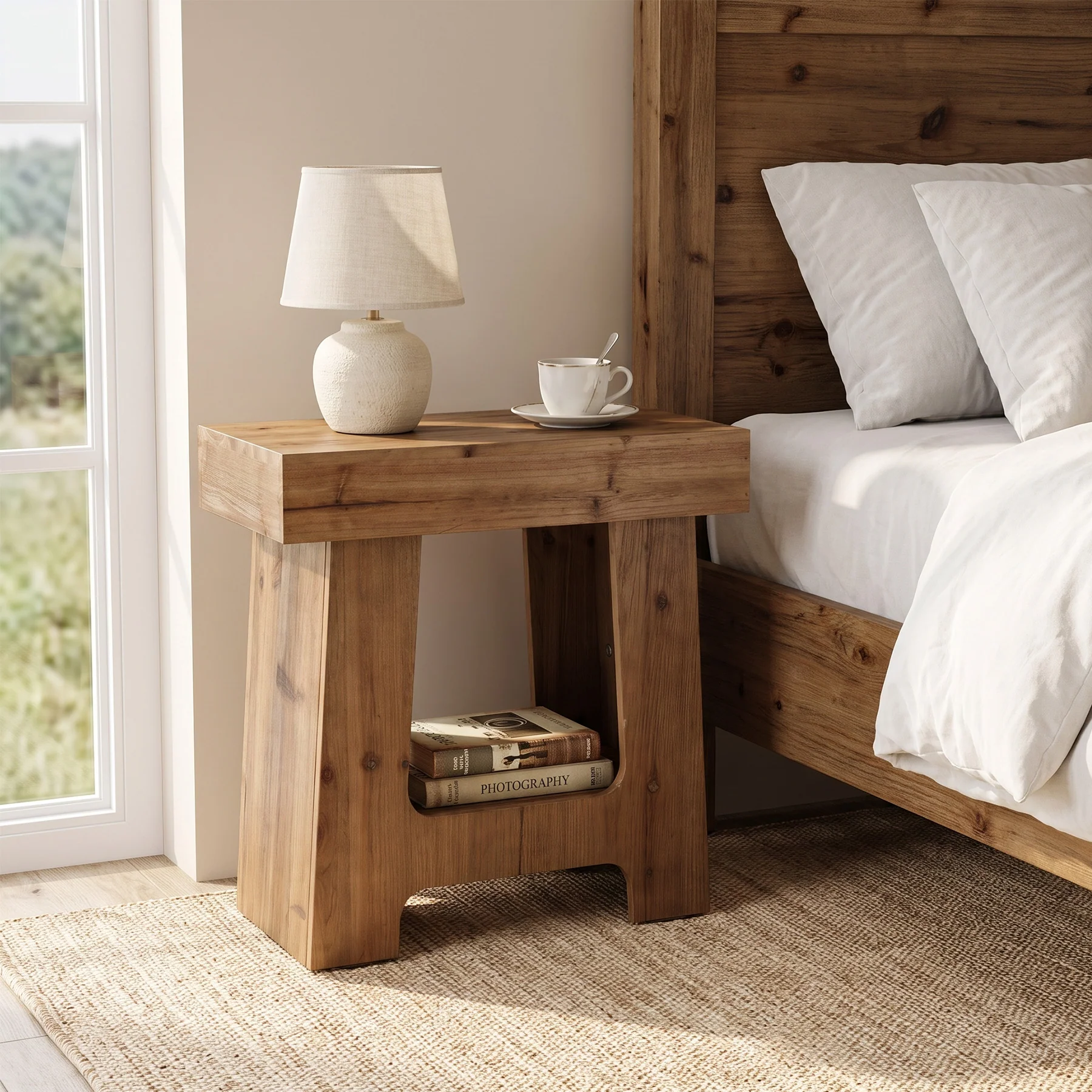 23.6" Solid Wood End Table, 2-Tier Side Table Rectangular Narrow Nightstand - Image 5