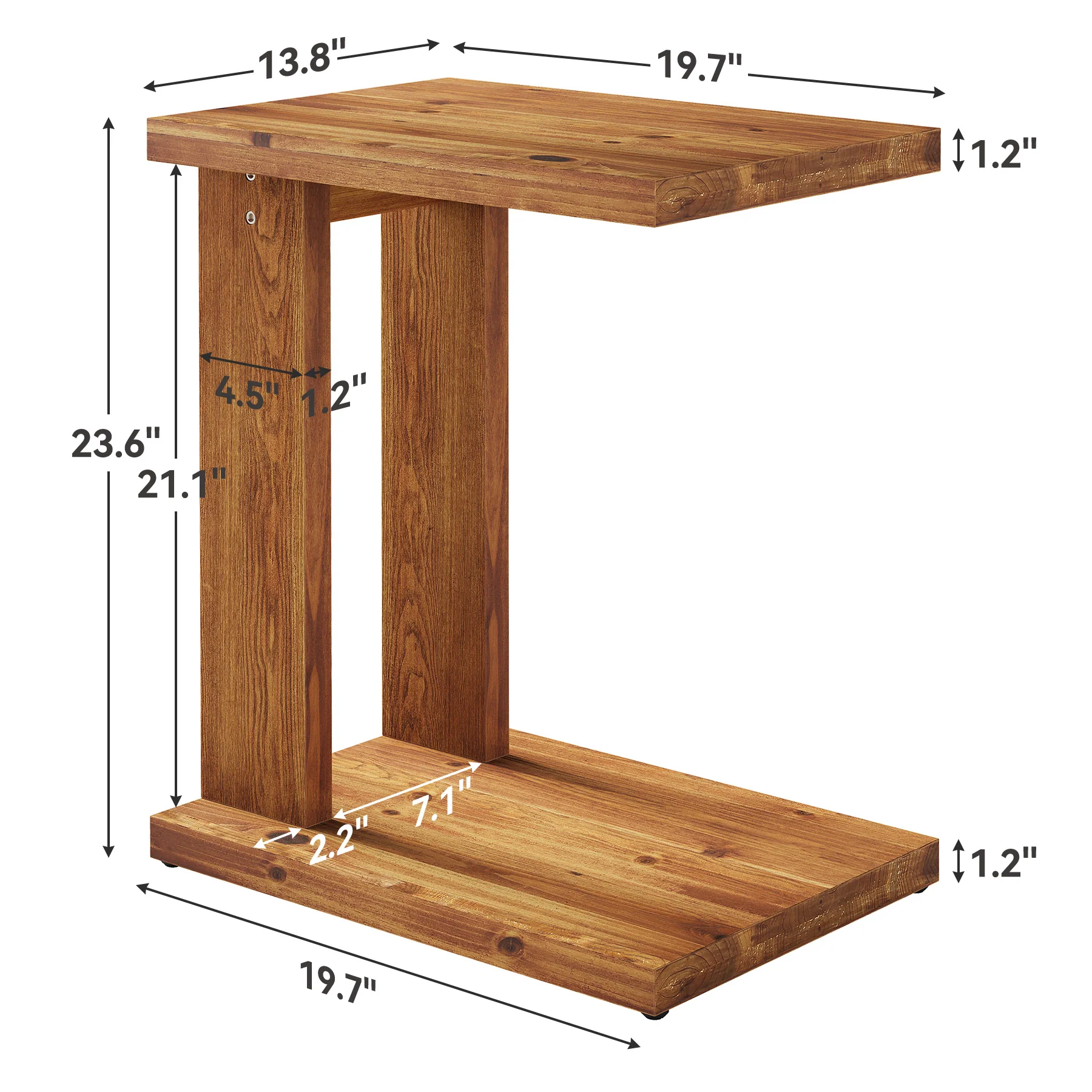 C-Shaped End Table, Wood 2-Tier Side Table Bedside Nightstand - Image 2