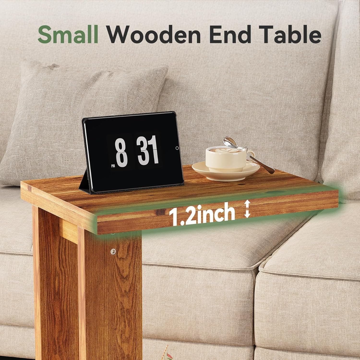 C-Shaped End Table, Wood 2-Tier Side Table Bedside Nightstand - Image 6