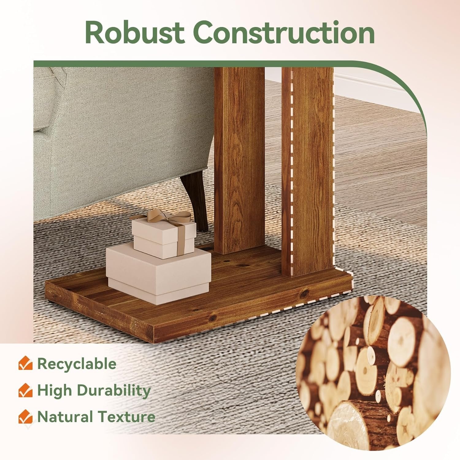 C-Shaped End Table, Wood 2-Tier Side Table Bedside Nightstand - Image 7