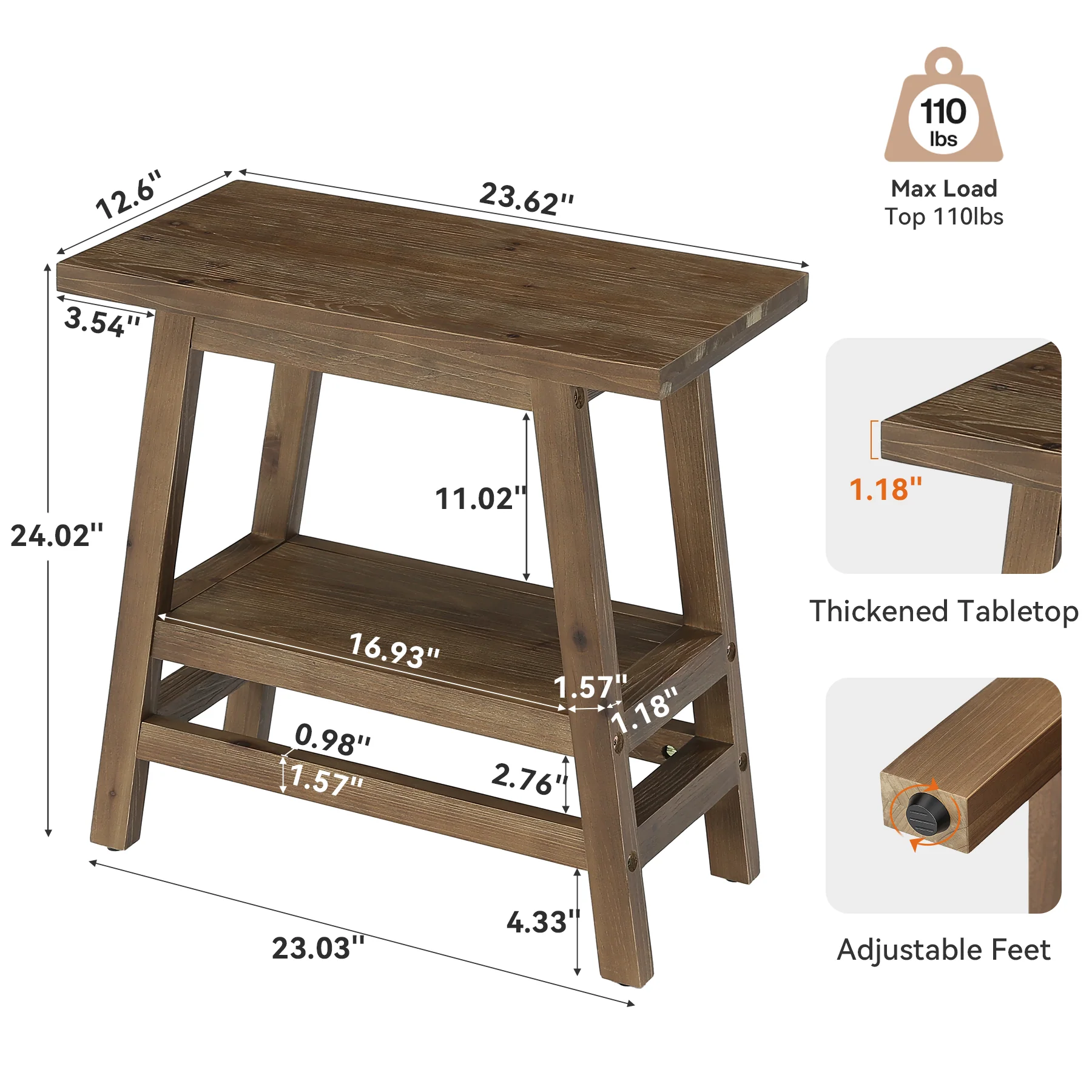 2-Tier Small Side Table, Farmhouse Rectangular Nightstand for Living Room, Bedroom - Image 2