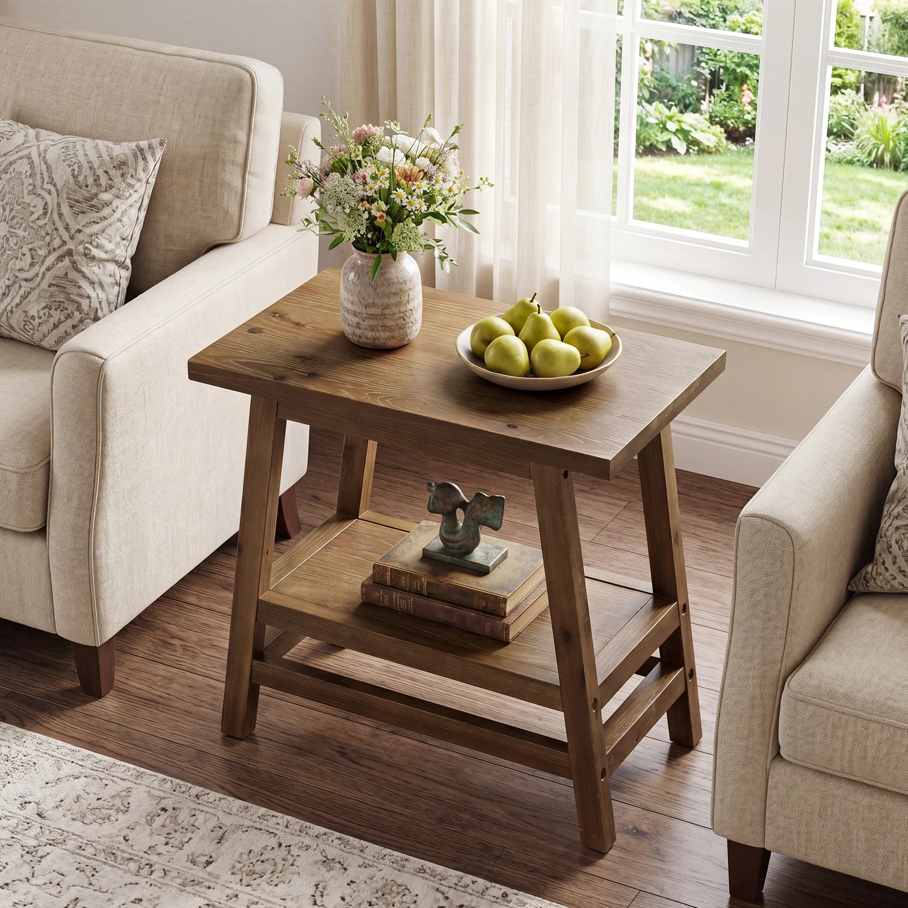 2-Tier Small Side Table, Farmhouse Rectangular Nightstand for Living Room, Bedroom - Image 3
