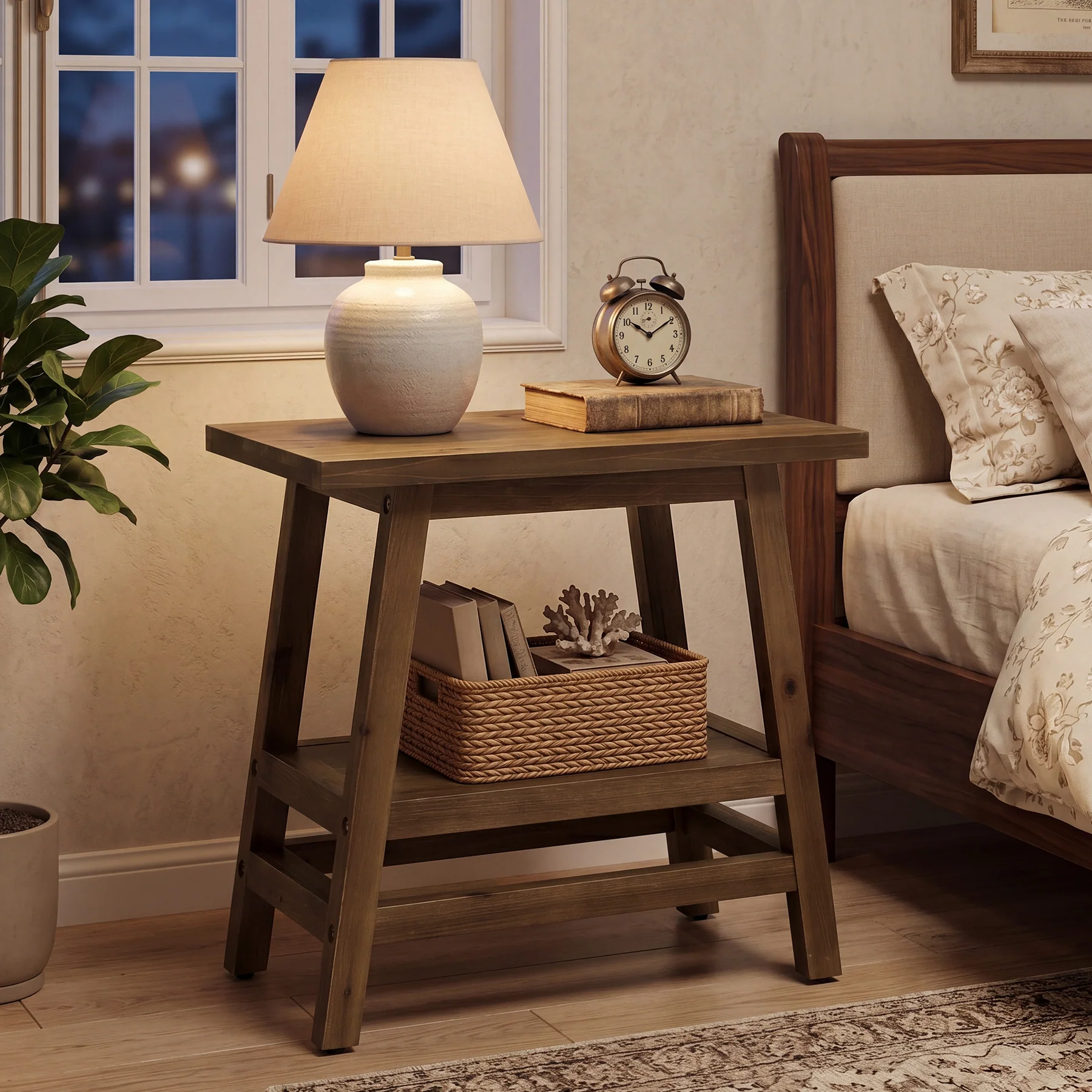 2-Tier Small Side Table, Farmhouse Rectangular Nightstand for Living Room, Bedroom - Image 4