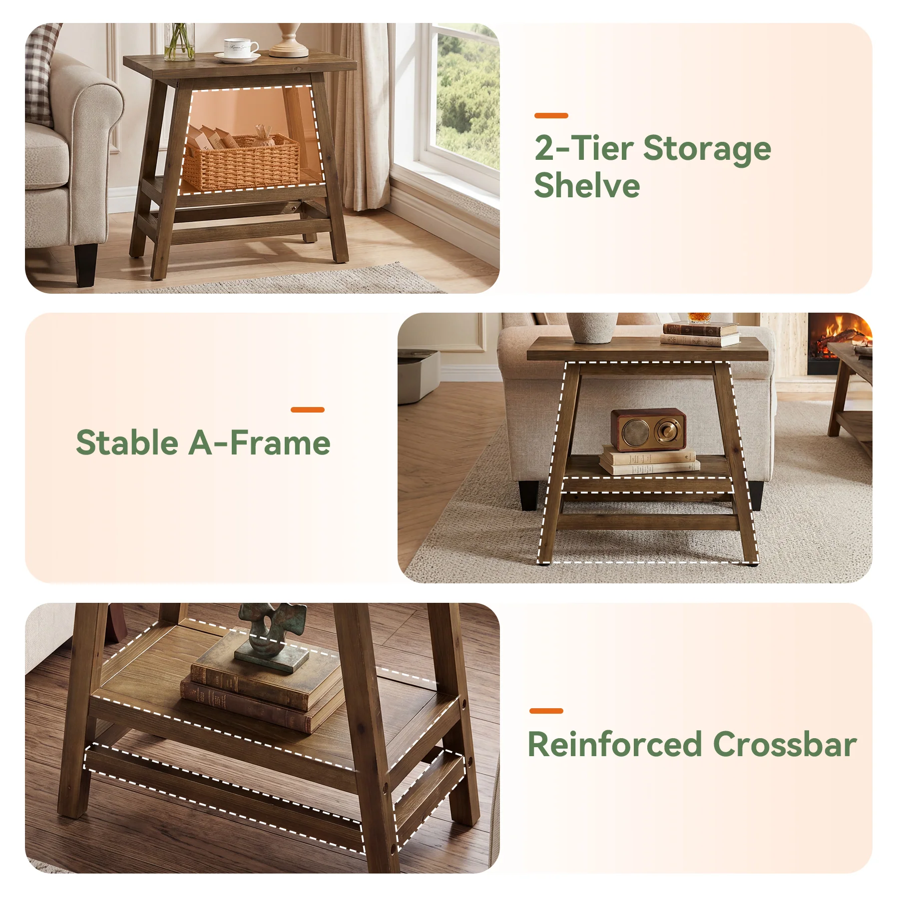 2-Tier Small Side Table, Farmhouse Rectangular Nightstand for Living Room, Bedroom - Image 7